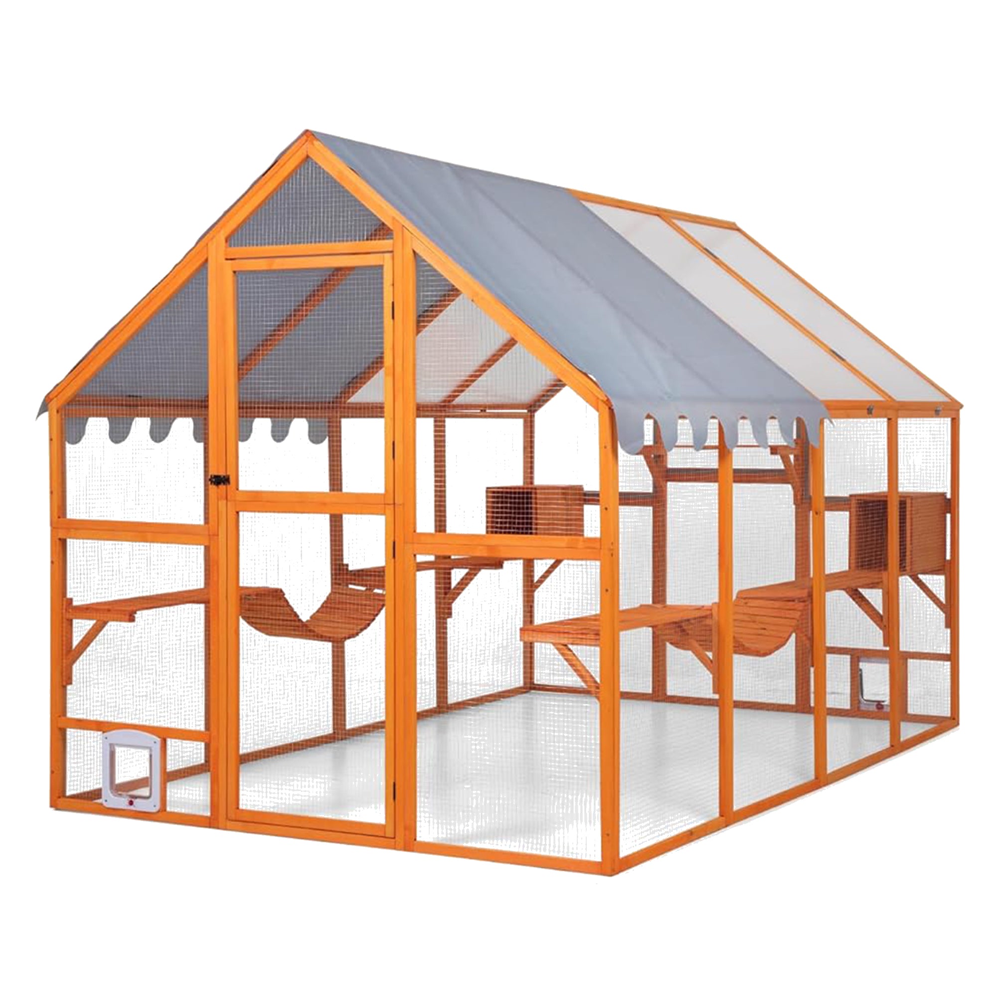 COZIWOW Large Catio Outdoor Cat Enclosure w/Cover, Window, 53.5 sq ft, Orange - Smart-nests