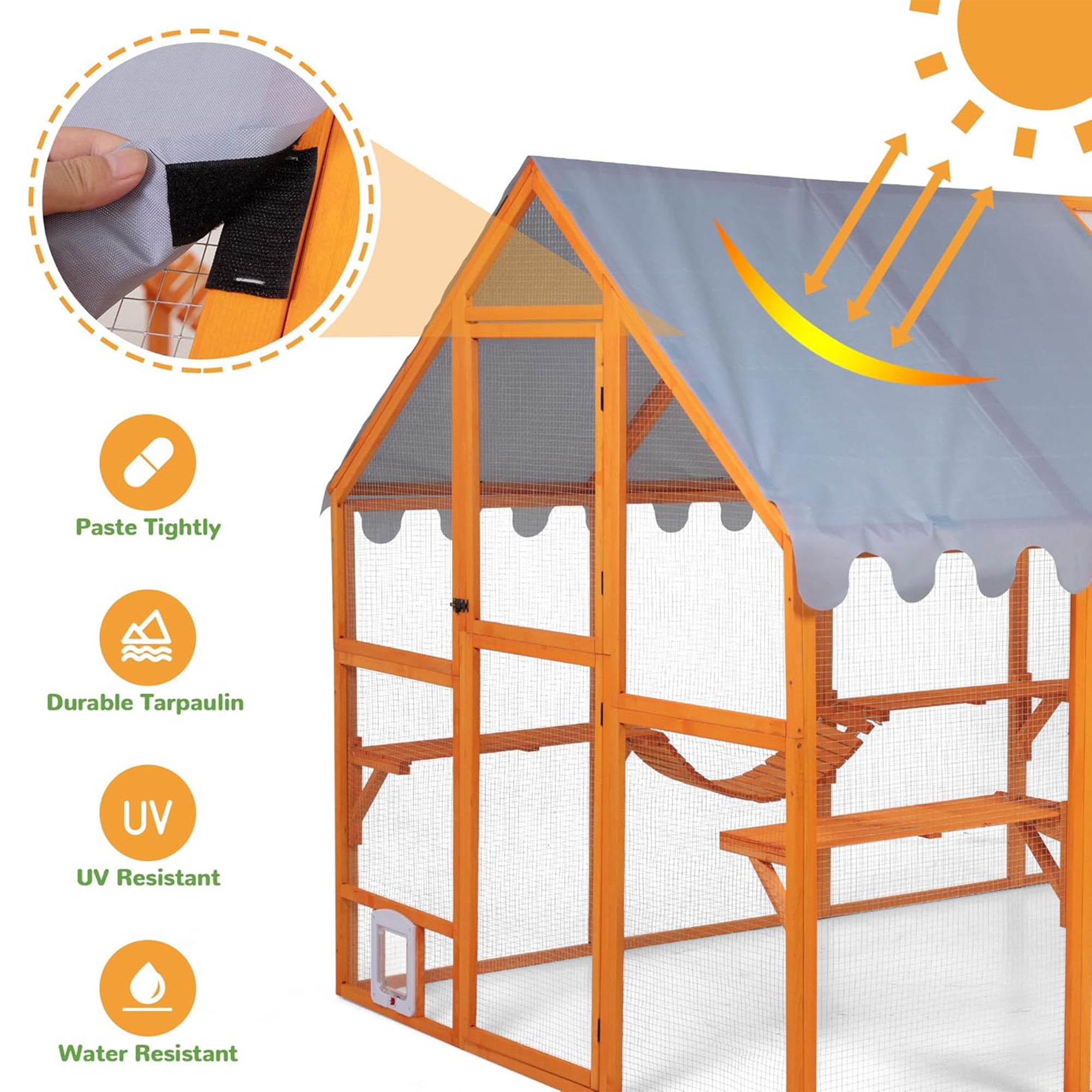 COZIWOW Large Catio Outdoor Cat Enclosure w/Cover, Window, 53.5 sq ft, Orange - Smart-nests