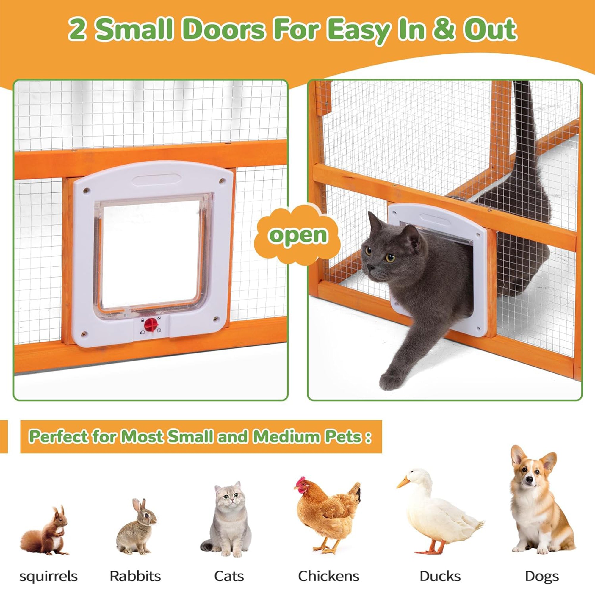 COZIWOW Large Catio Outdoor Cat Enclosure w/Cover, Window, 53.5 sq ft, Orange - Smart-nests