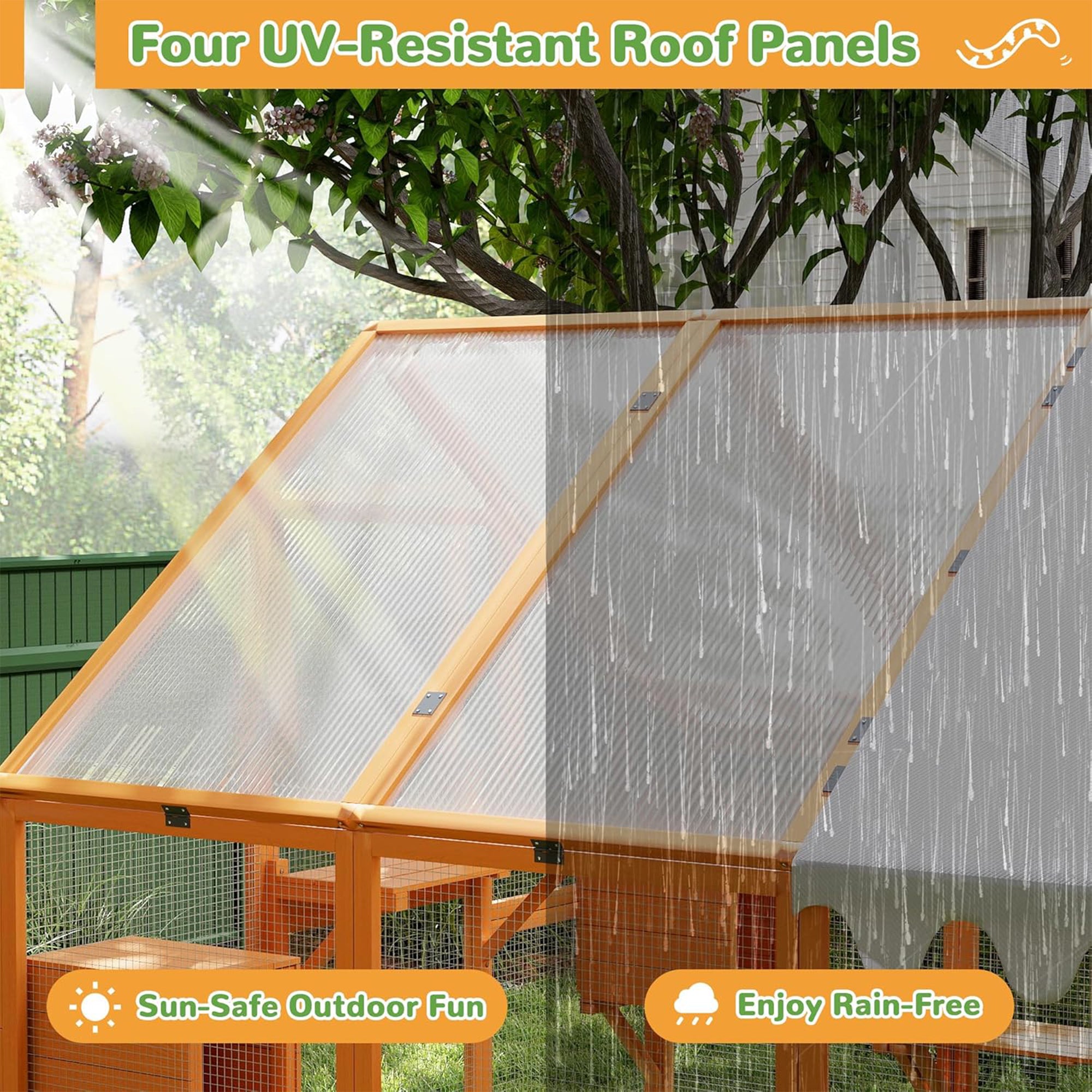 COZIWOW Large Catio Outdoor Cat Enclosure w/Cover, Window, 53.5 sq ft, Orange - Smart-nests