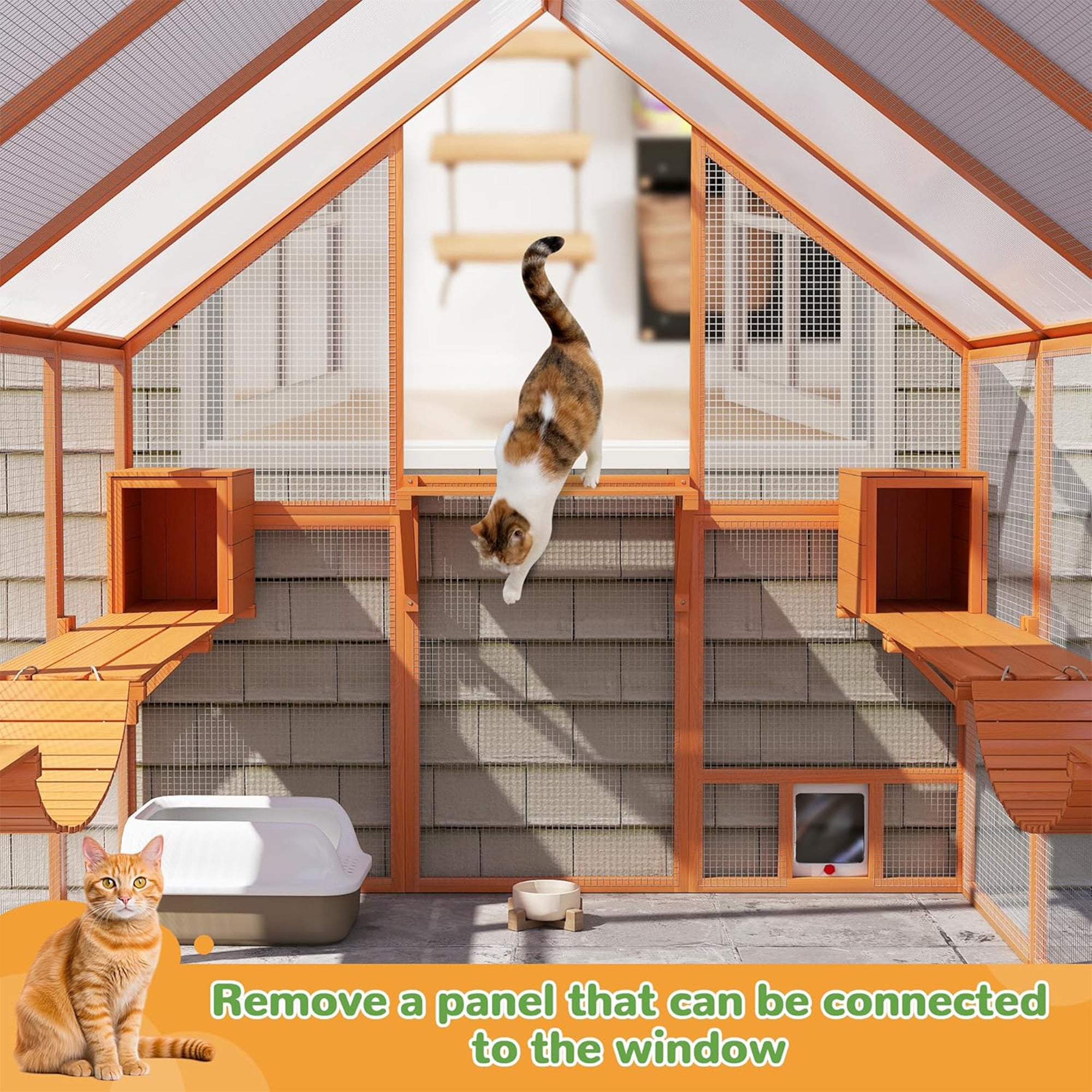 COZIWOW Large Catio Outdoor Cat Enclosure w/Cover, Window, 53.5 sq ft, Orange - Smart-nests