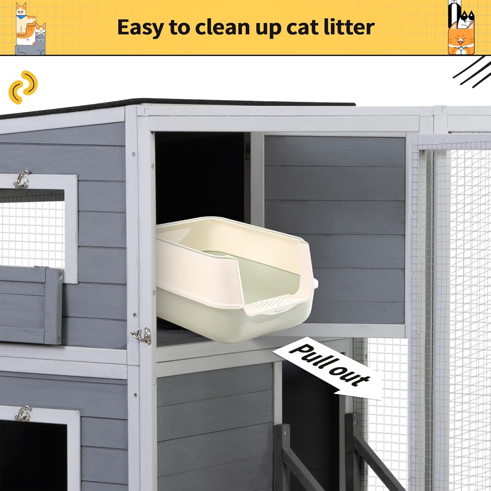 COZIWOW Large Outdoor Cat Catio, 4-Tier Enclosure with 2 Resting Rooms, Grey - Smart-nests