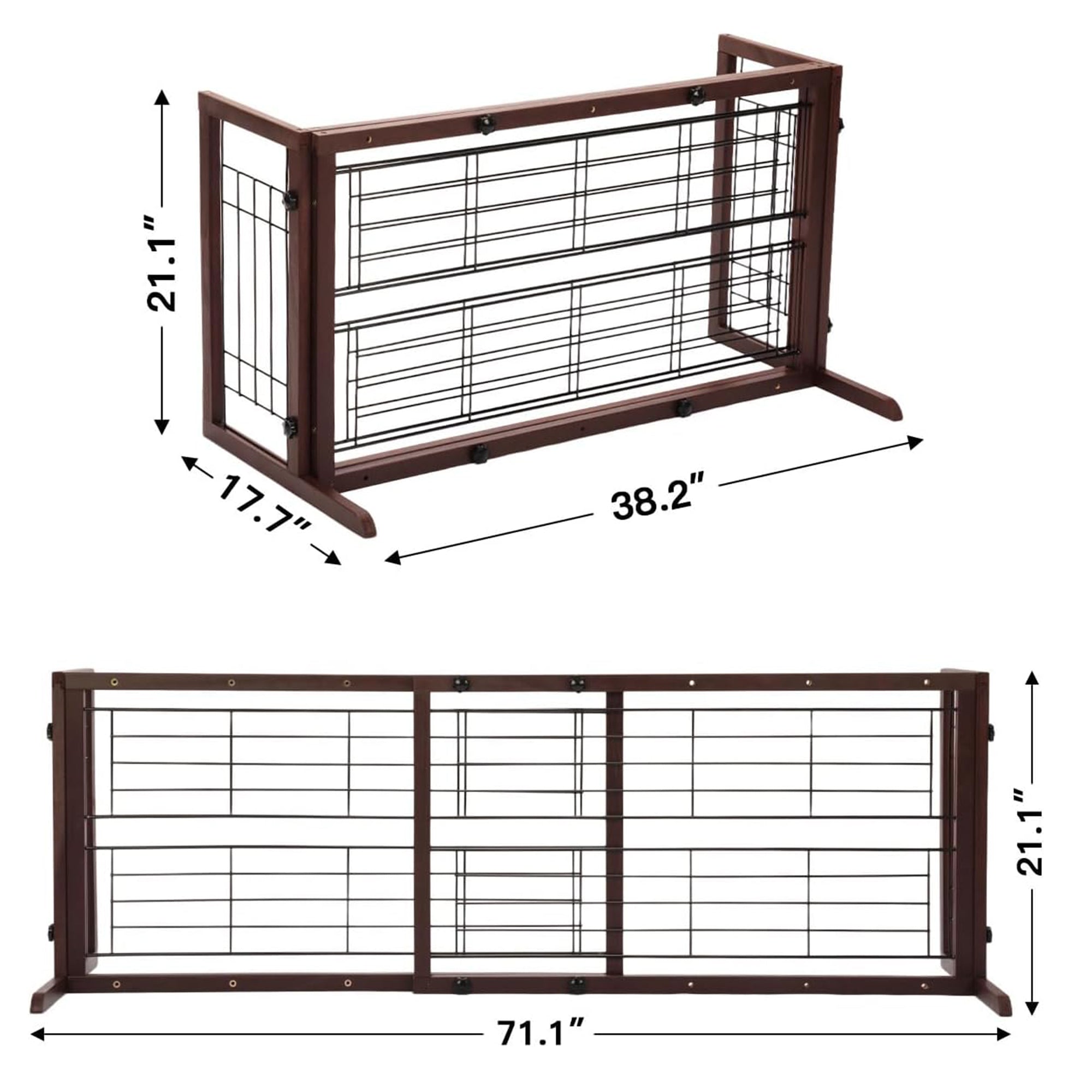 COZIWOW Freestanding Dog Gate Indoor with Side Panels for Stairs, 71 In, Brown - Smart-nests