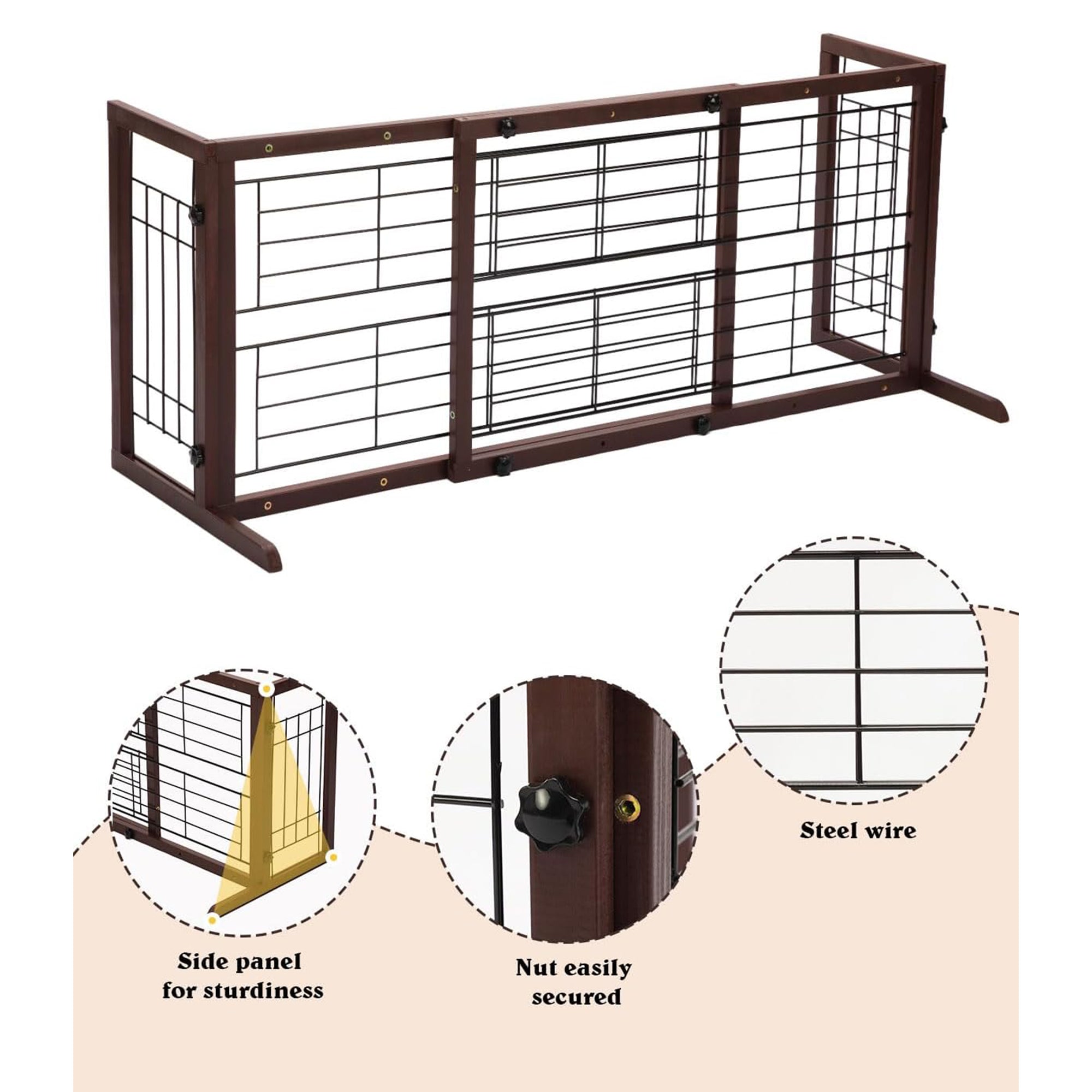 COZIWOW Freestanding Dog Gate Indoor with Side Panels for Stairs, 71 In, Brown - Smart-nests