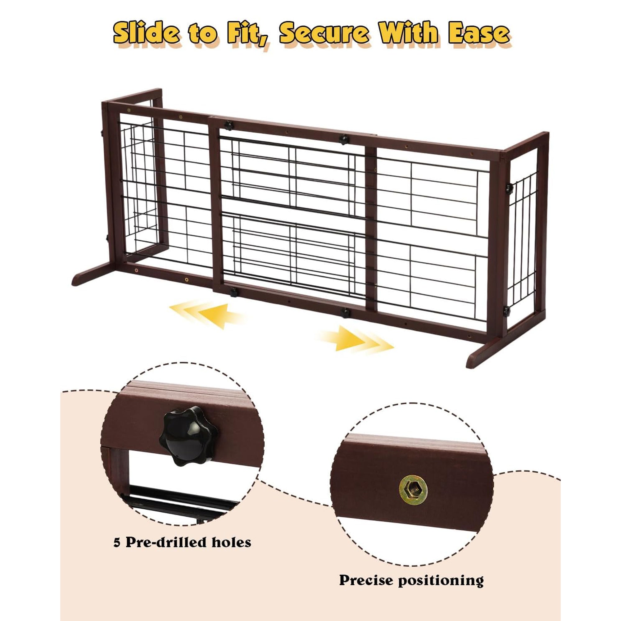 COZIWOW Freestanding Dog Gate Indoor with Side Panels for Stairs, 71 In, Brown - Smart-nests