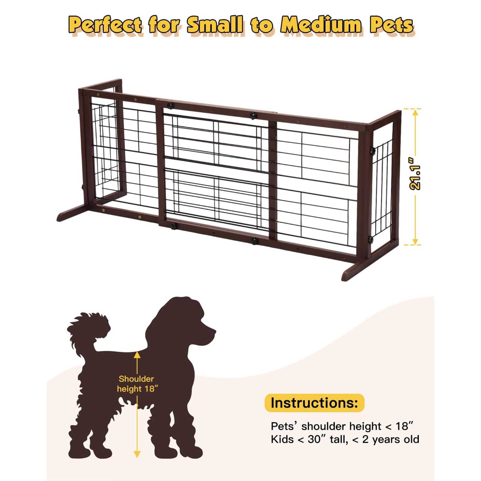 COZIWOW Freestanding Dog Gate Indoor with Side Panels for Stairs, 71 In, Brown - Smart-nests