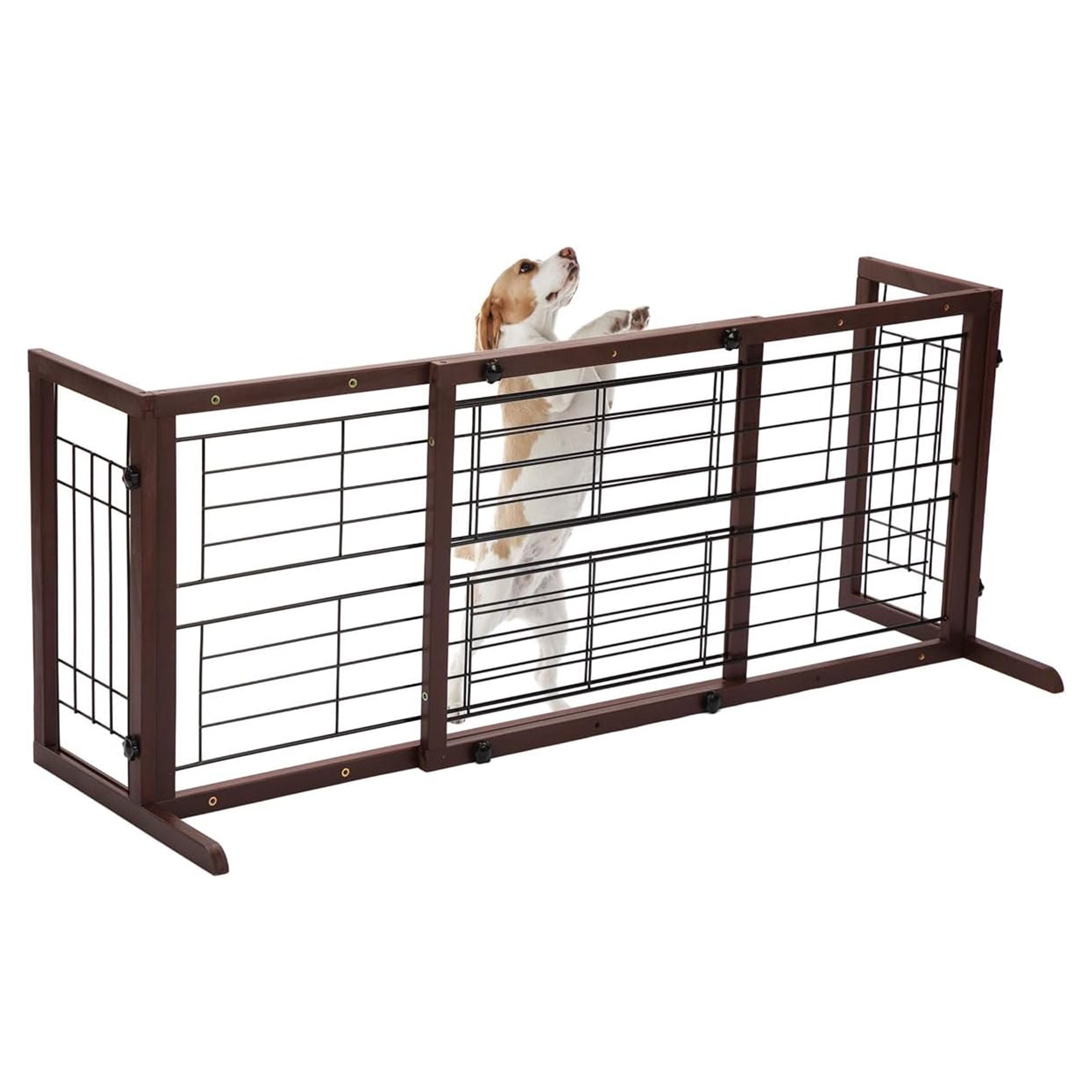 COZIWOW Freestanding Dog Gate Indoor with Side Panels for Stairs, 71 In, Brown - Smart-nests