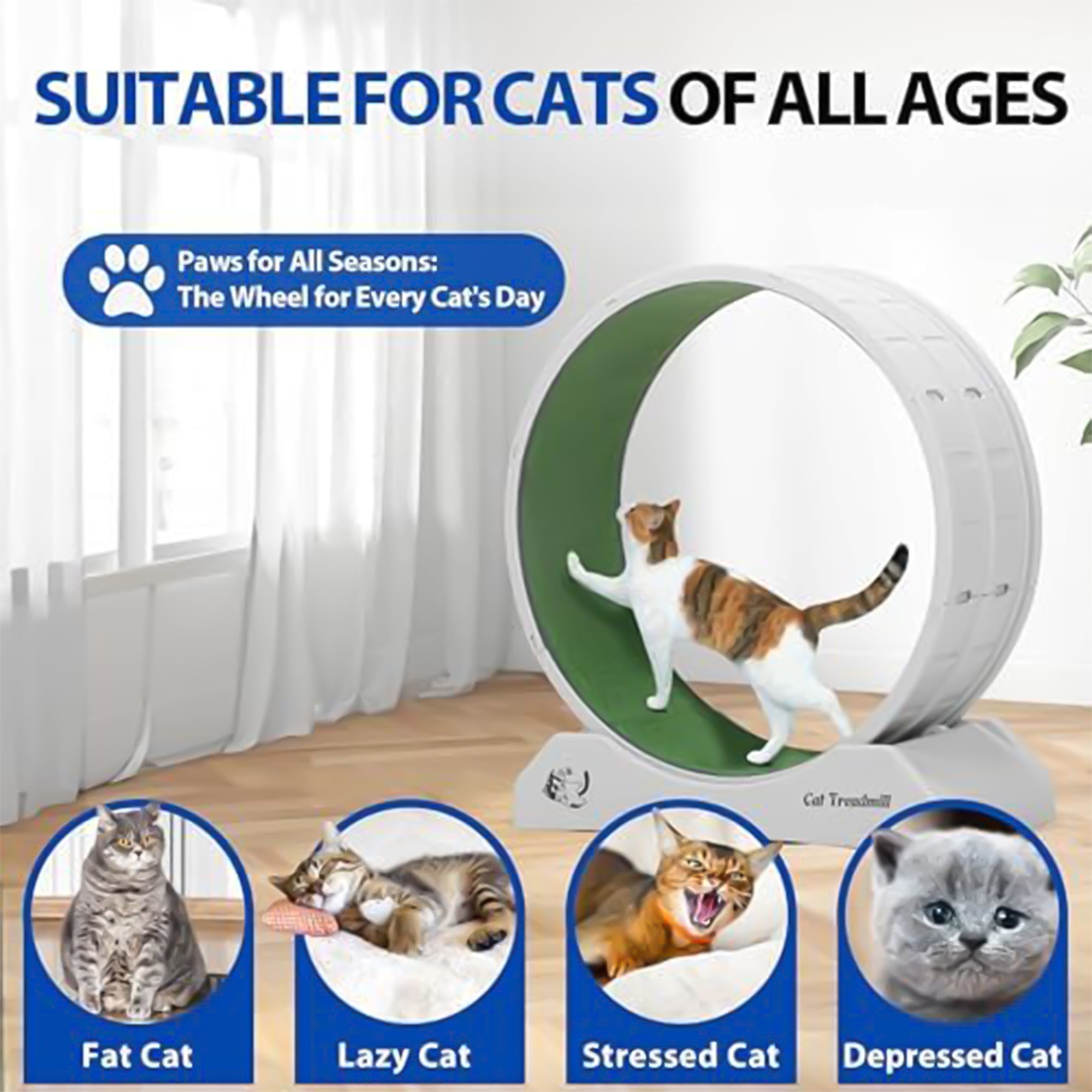 COZIWOW Lockable 31.5” Cat Exercise Wheel Treadmill with Removable Carpet, Grey - Smart-nests