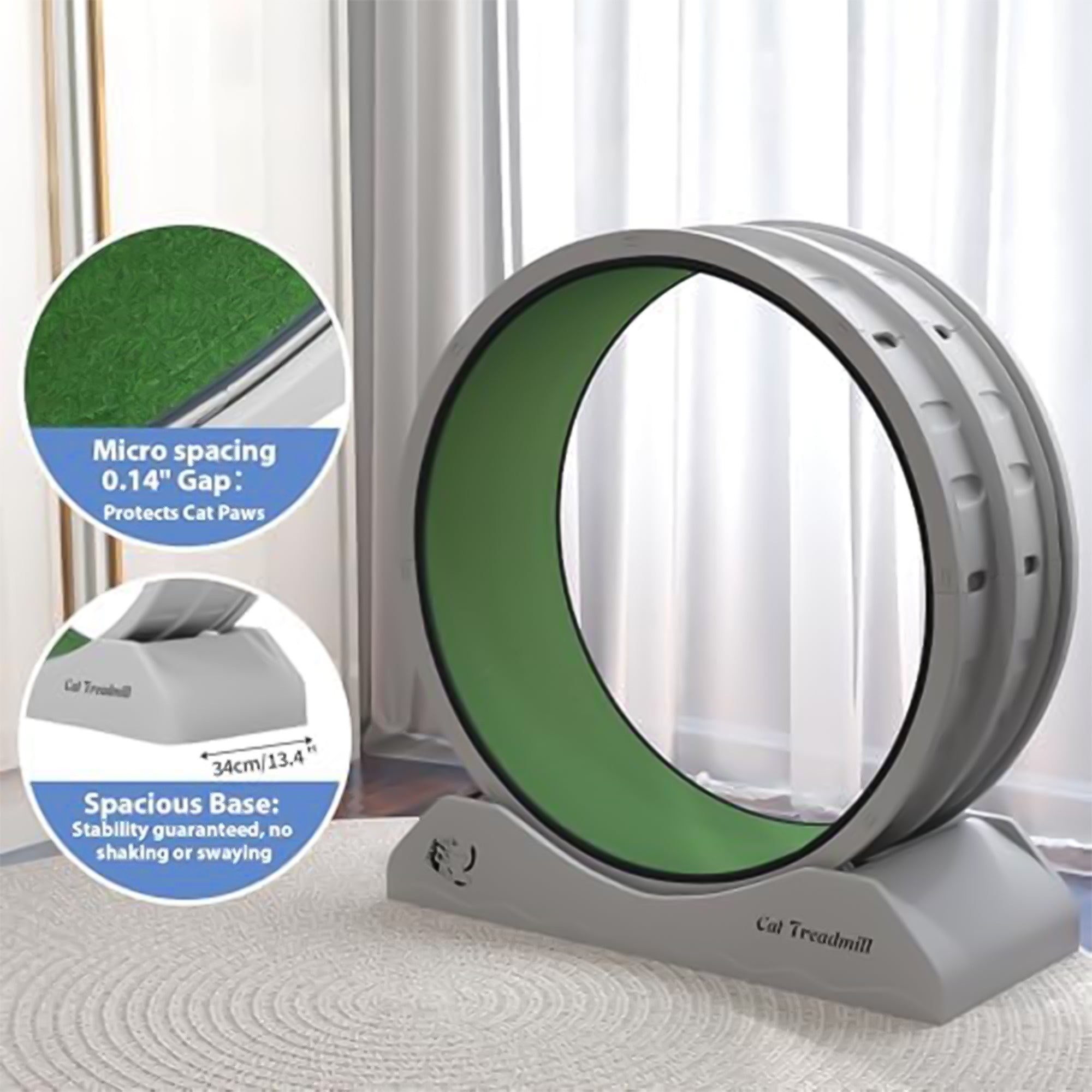 COZIWOW Lockable 31.5” Cat Exercise Wheel Treadmill with Removable Carpet, Grey - Smart-nests