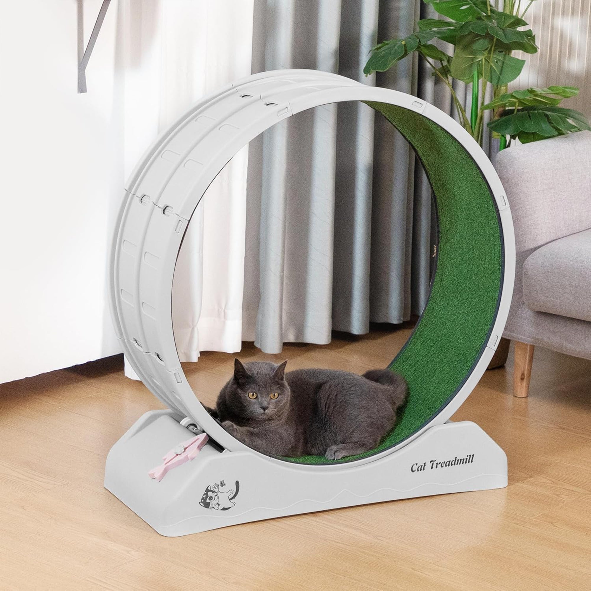 COZIWOW Lockable 31.5” Cat Exercise Wheel Treadmill with Removable Carpet, Grey - Smart-nests