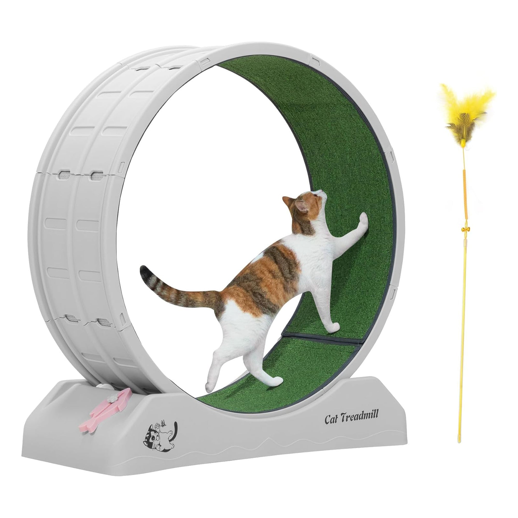 COZIWOW Lockable 31.5” Cat Exercise Wheel Treadmill with Removable Carpet, Grey - Smart-nests