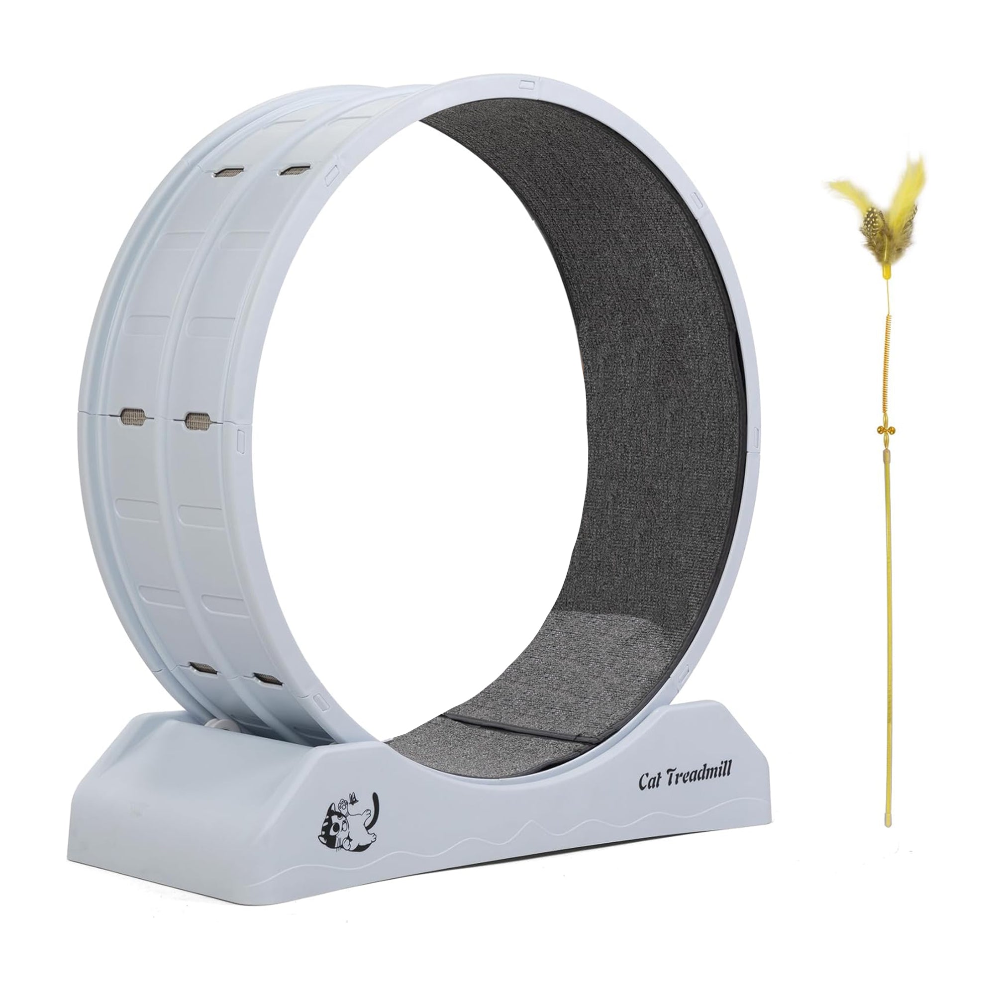 COZIWOW 31.5” Lockable Cat Exercise Wheel with Removable Carpet, Light Grey - Smart-nests