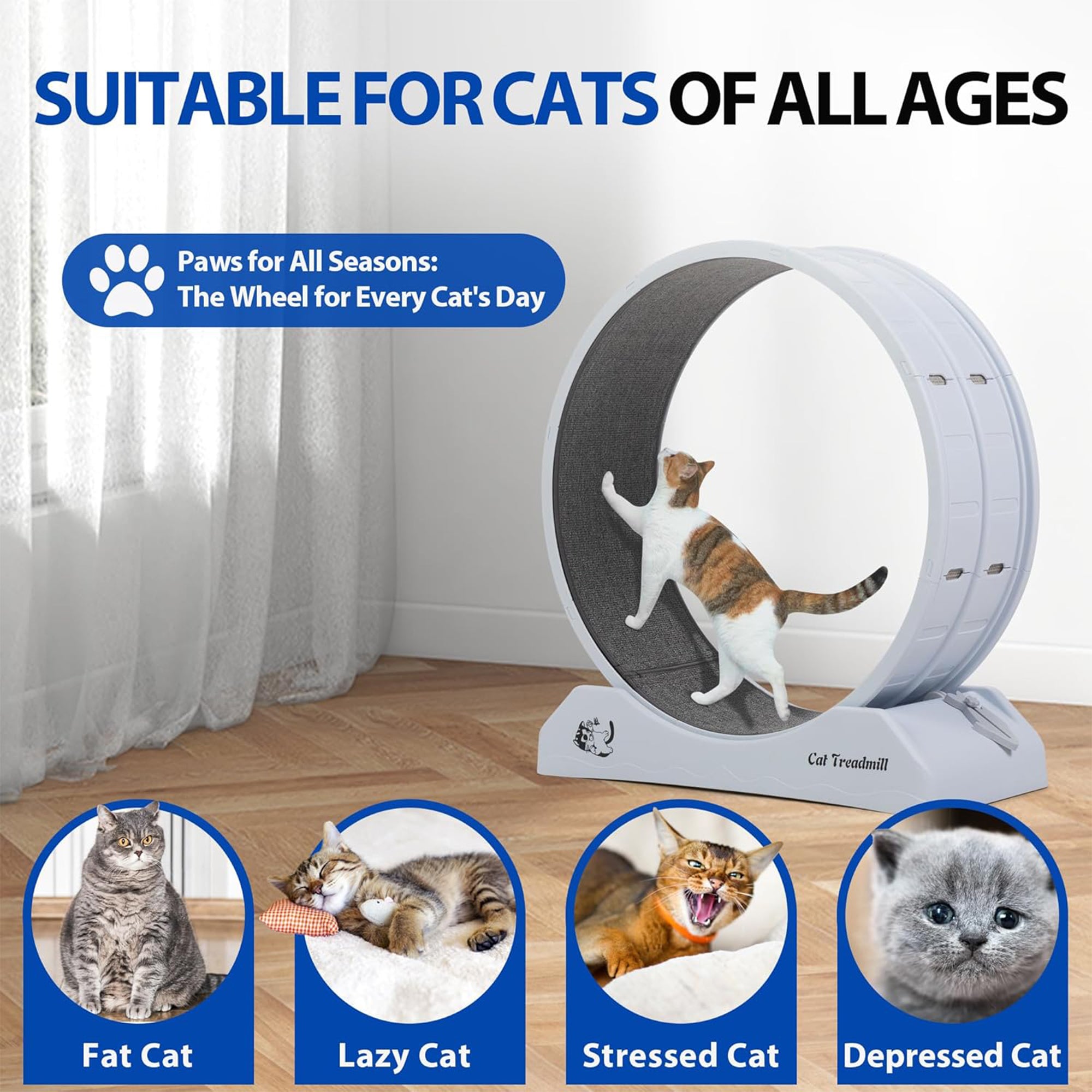 COZIWOW 31.5” Lockable Cat Exercise Wheel with Removable Carpet, Light Grey - Smart-nests