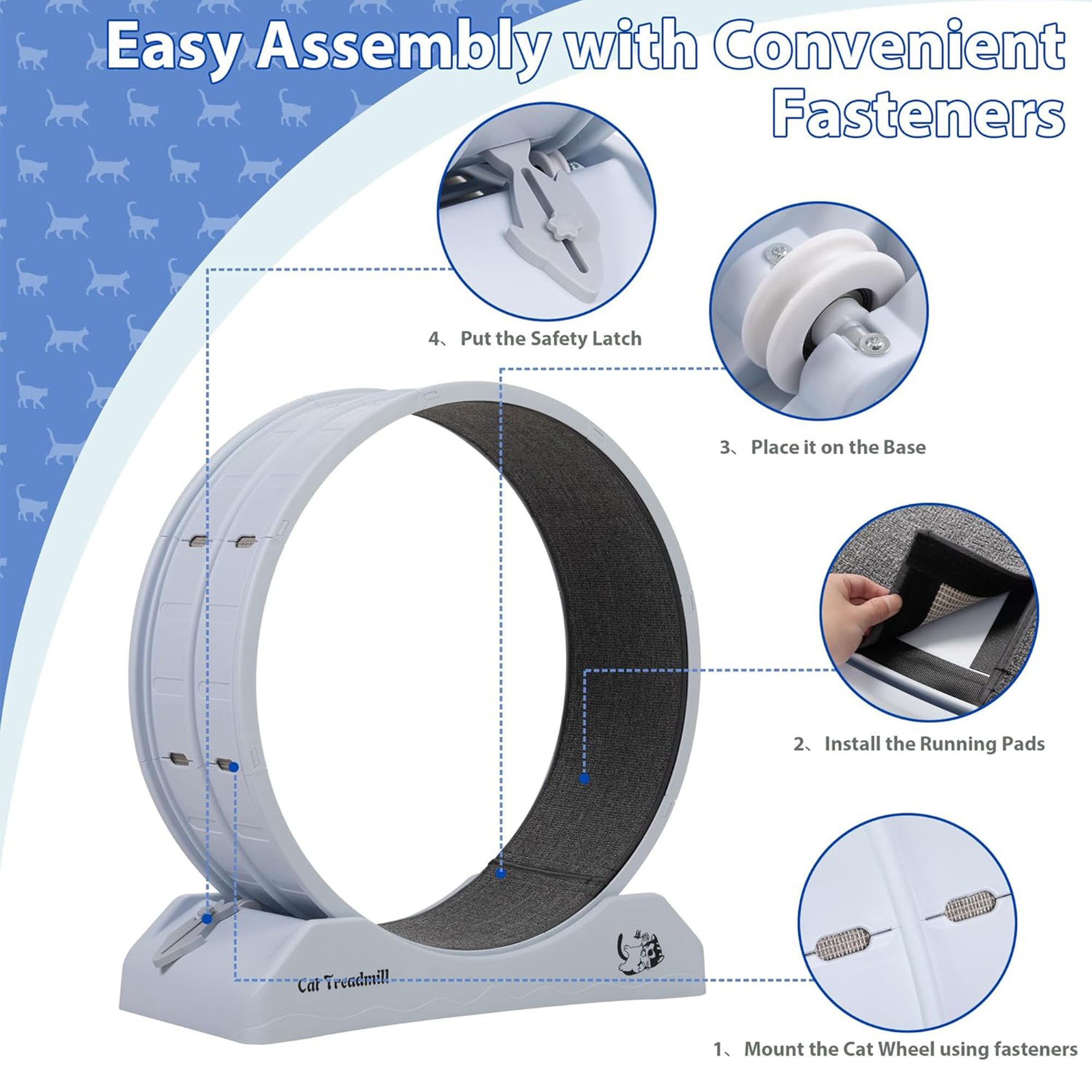 COZIWOW 31.5” Lockable Cat Exercise Wheel with Removable Carpet, Light Grey - Smart-nests