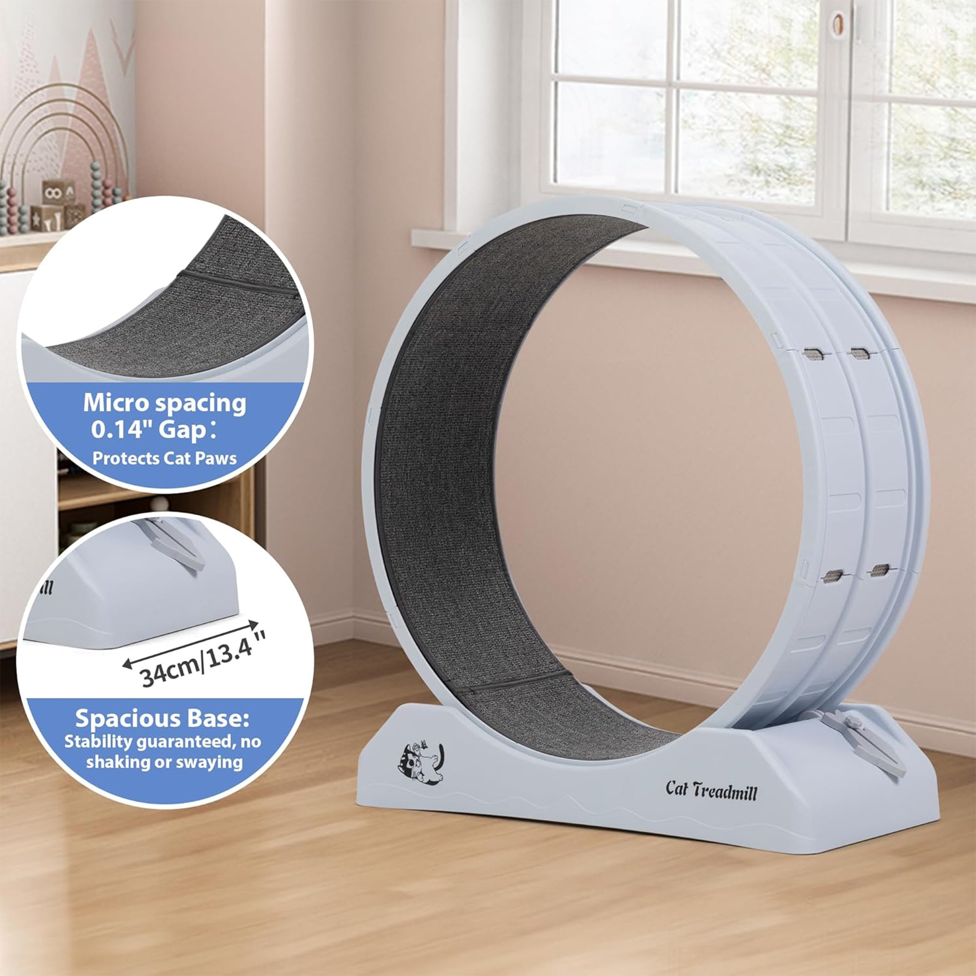 COZIWOW 31.5” Lockable Cat Exercise Wheel with Removable Carpet, Light Grey - Smart-nests