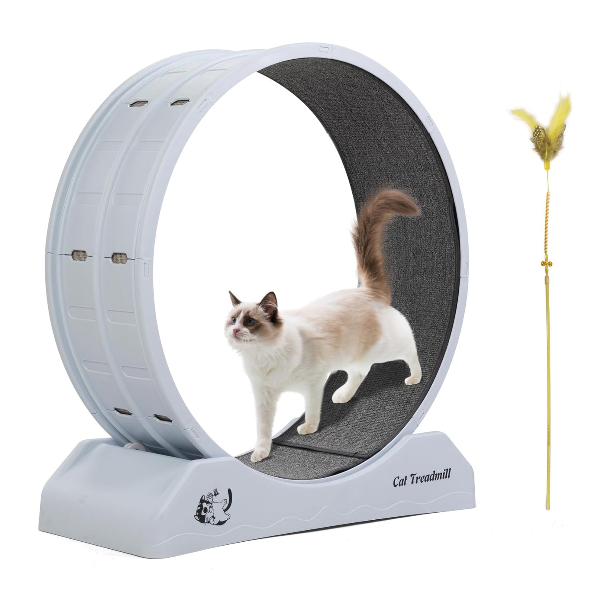 COZIWOW 31.5” Lockable Cat Exercise Wheel with Removable Carpet, Light Grey - Smart-nests
