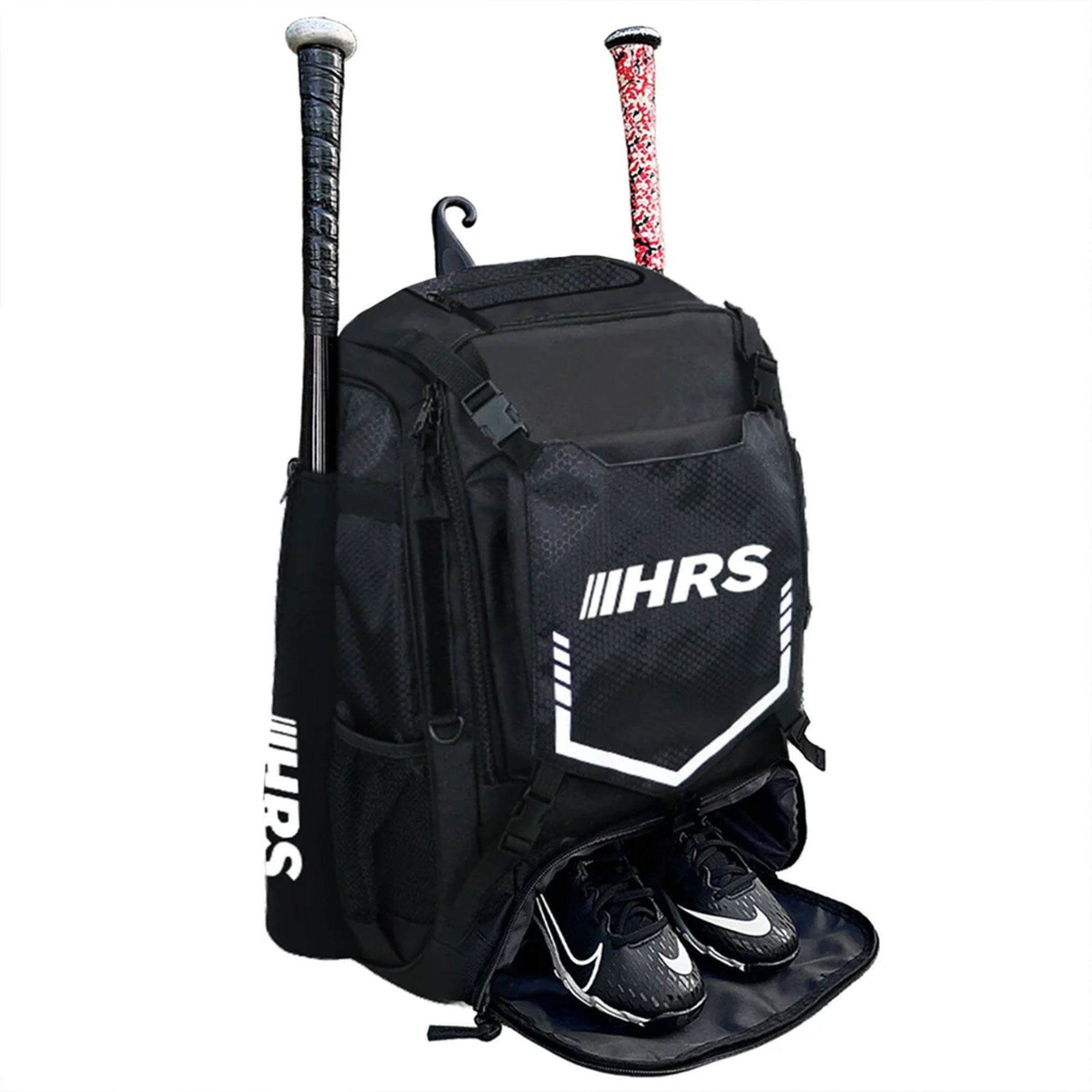 Hit Run Steal Bat Bag Backpack, Holds up to 4 Bats, Glove, and Helmet, Black - Smart-nests