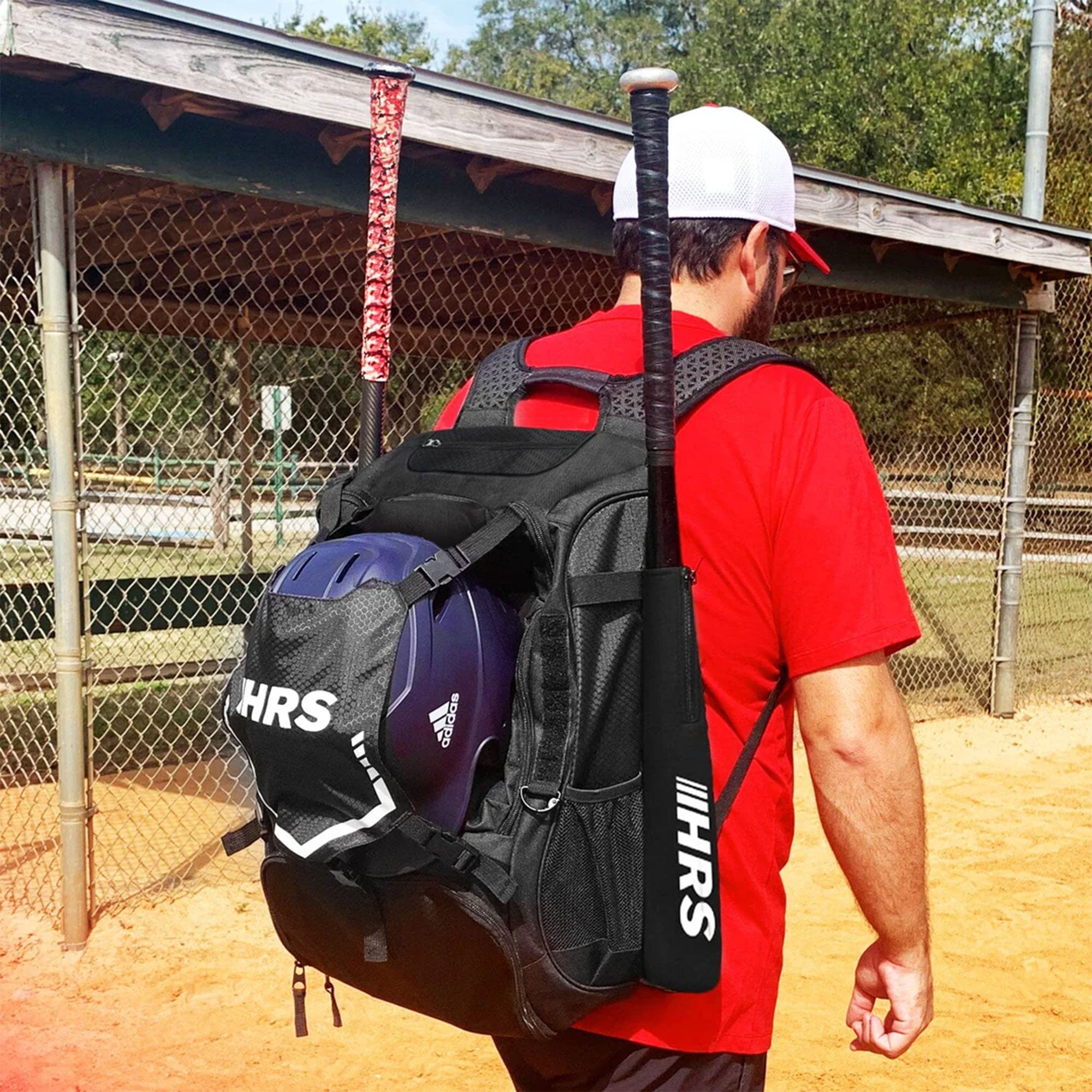 Hit Run Steal Bat Bag Backpack, Holds up to 4 Bats, Glove, and Helmet, Black - Smart-nests