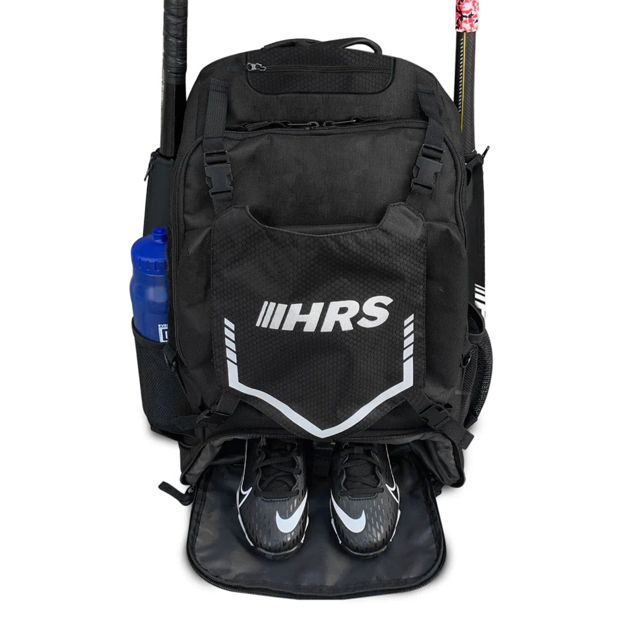 Hit Run Steal Bat Bag Backpack, Holds up to 4 Bats, Glove, and Helmet, Black - Smart-nests
