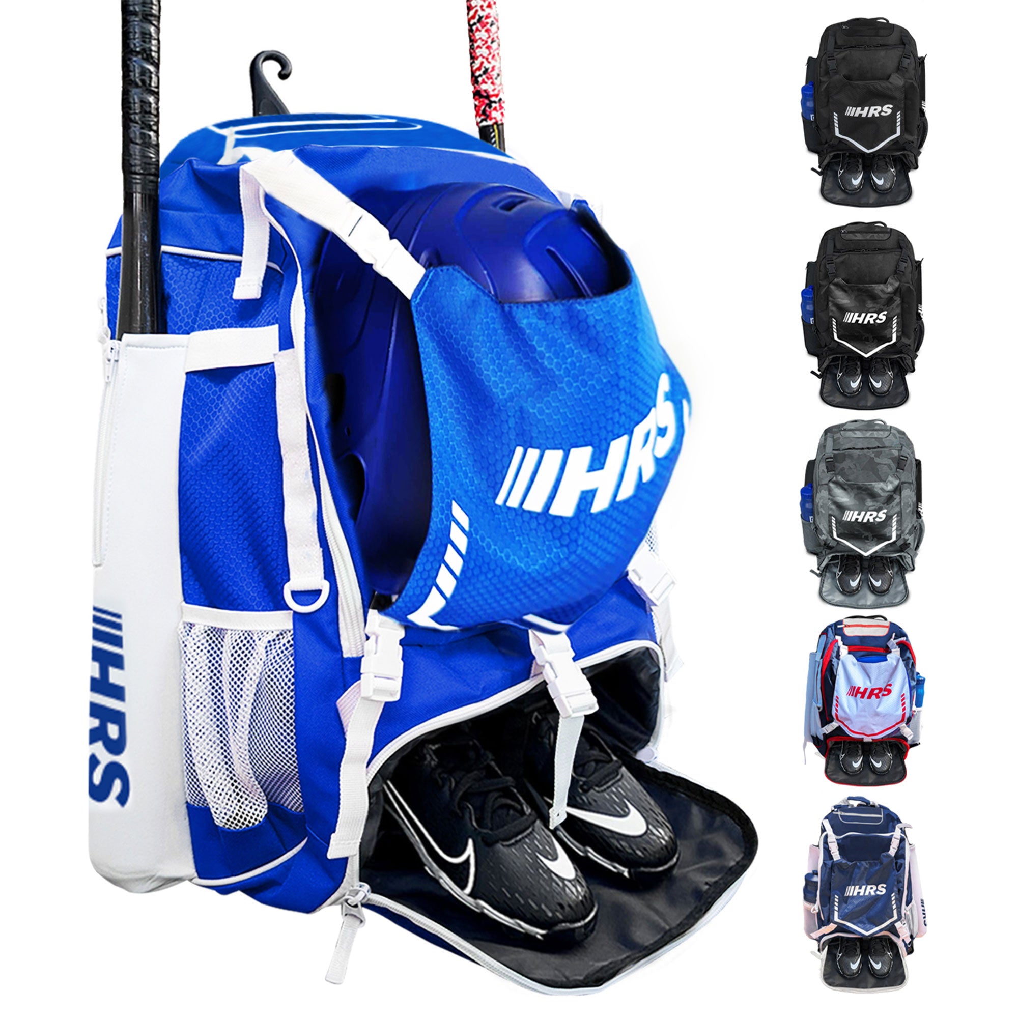 Hit Run Steal Bat Bag Backpack, Holds 4 Bats, Glove, and Helmet, Royal Blue - Smart-nests