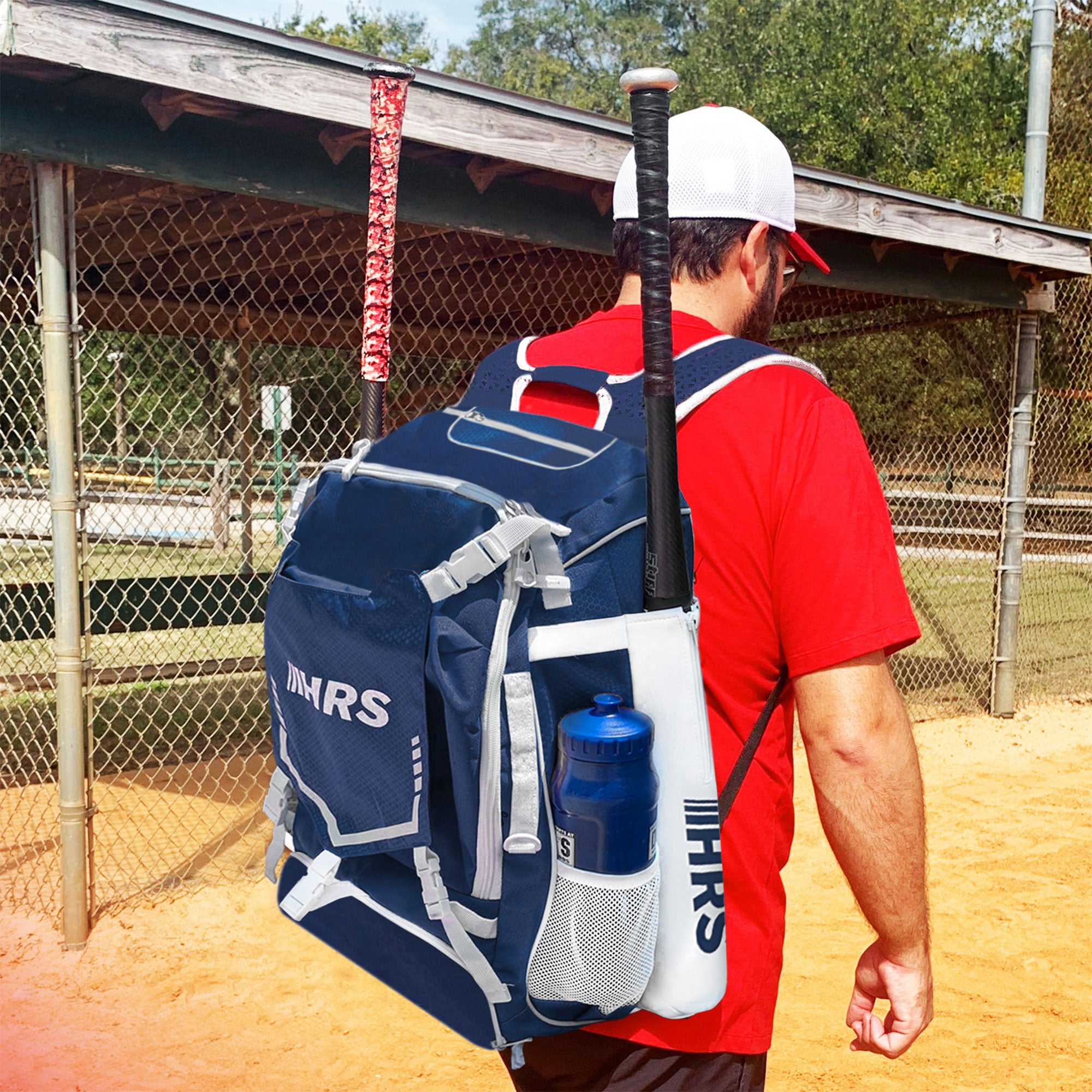 Hit Run Steal Bat Bag Backpack, Holds up to 4 Bats, Glove, and Helmet, Navy Blue - Smart-nests