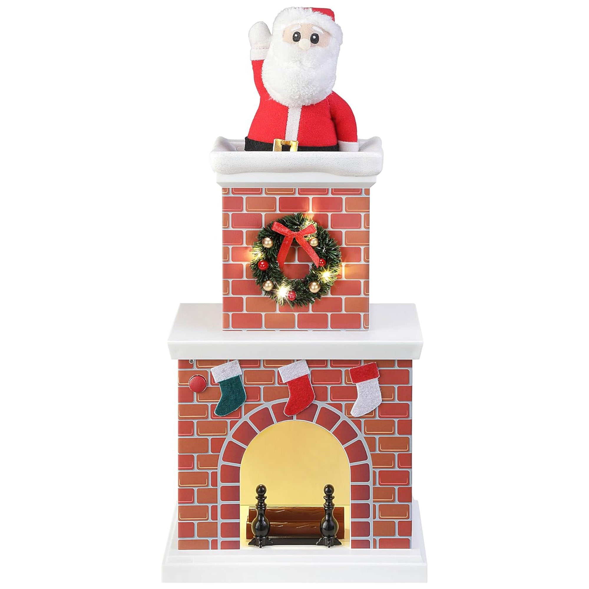 Mr. Christmas 18 Inch Animated Santa in Chimney with LED Lights and Music, White - Smart-nests