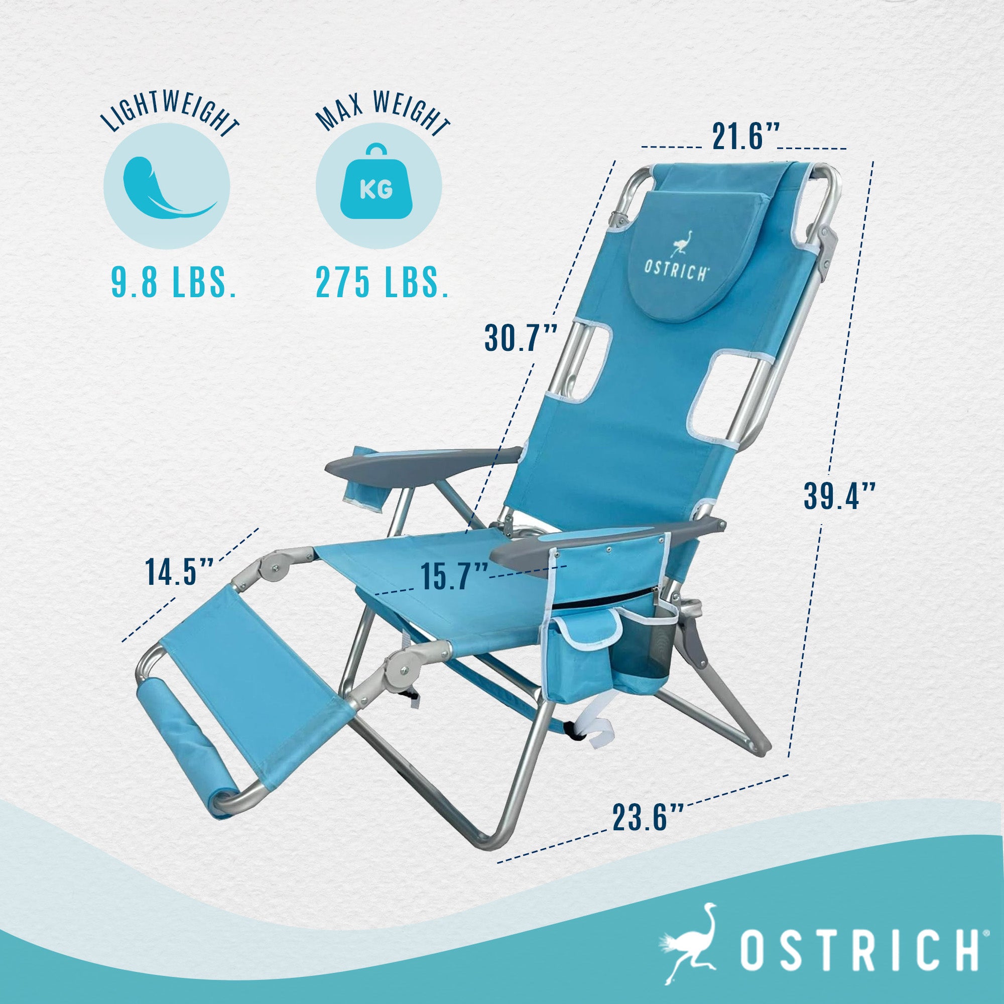 Deltess Ostrich 3 In 1 Portable Chair Cooler Bag & Reclining Lounger, Light Blue - Smart-nests