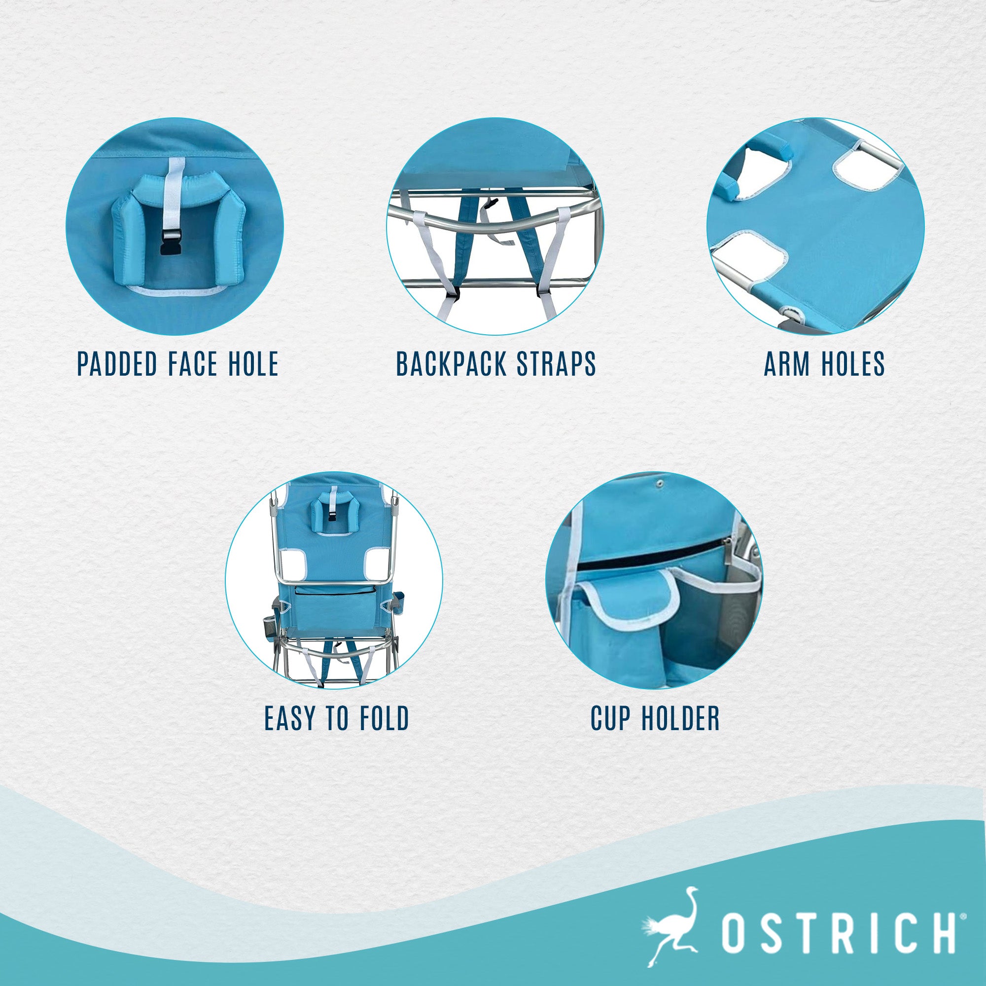 Deltess Ostrich 3 In 1 Portable Chair Cooler Bag & Reclining Lounger, Light Blue - Smart-nests