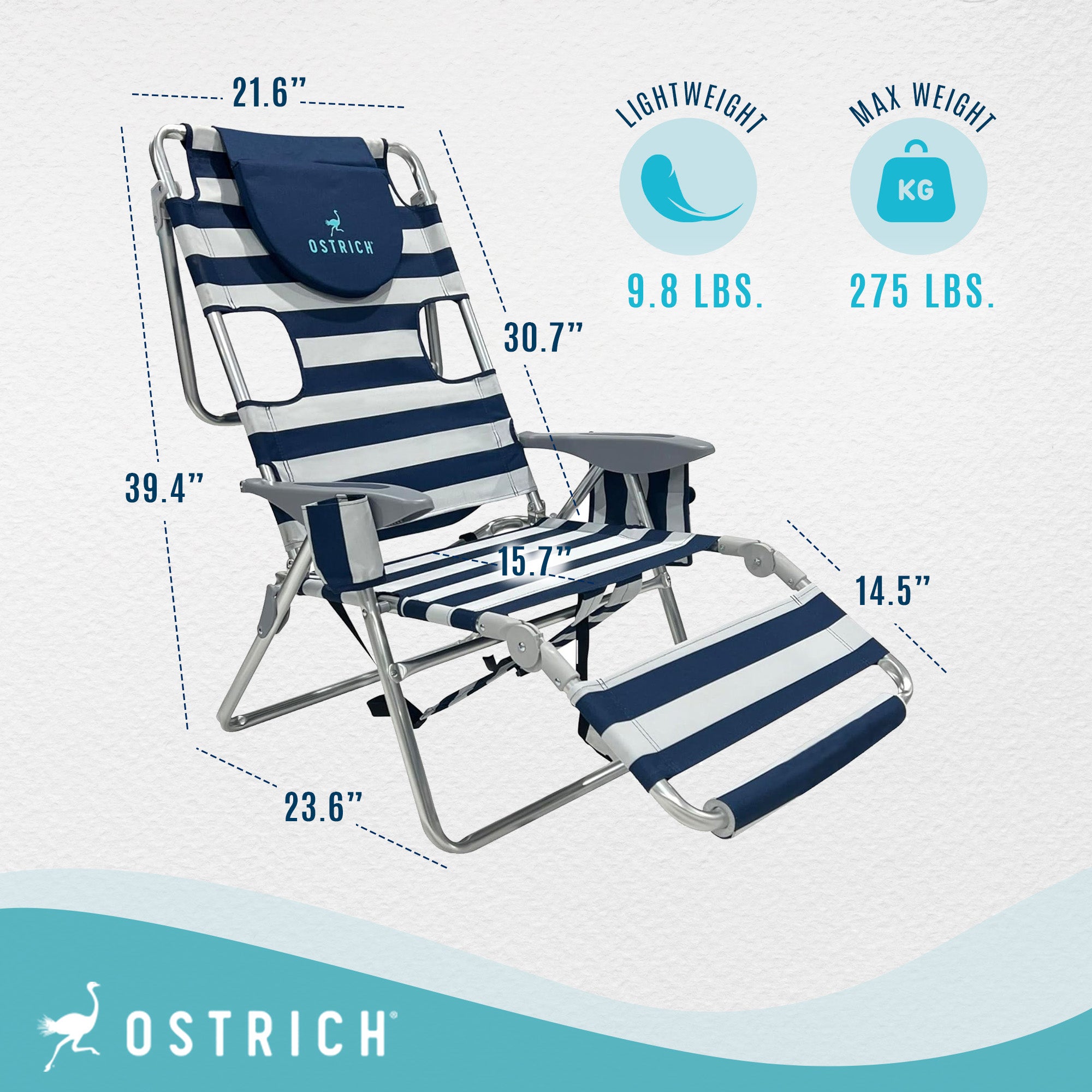 Deltess Ostrich 3 In 1 Portable Chair Cooler Bag & Reclining Lounger, Blue/White - Smart-nests