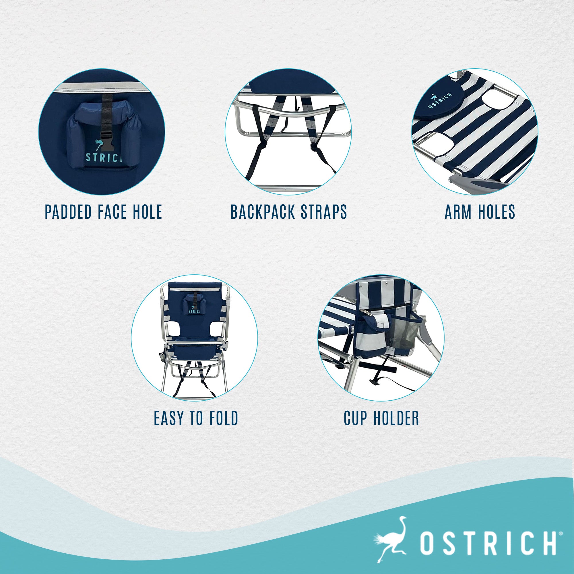 Deltess Ostrich 3 In 1 Portable Chair Cooler Bag & Reclining Lounger, Blue/White - Smart-nests
