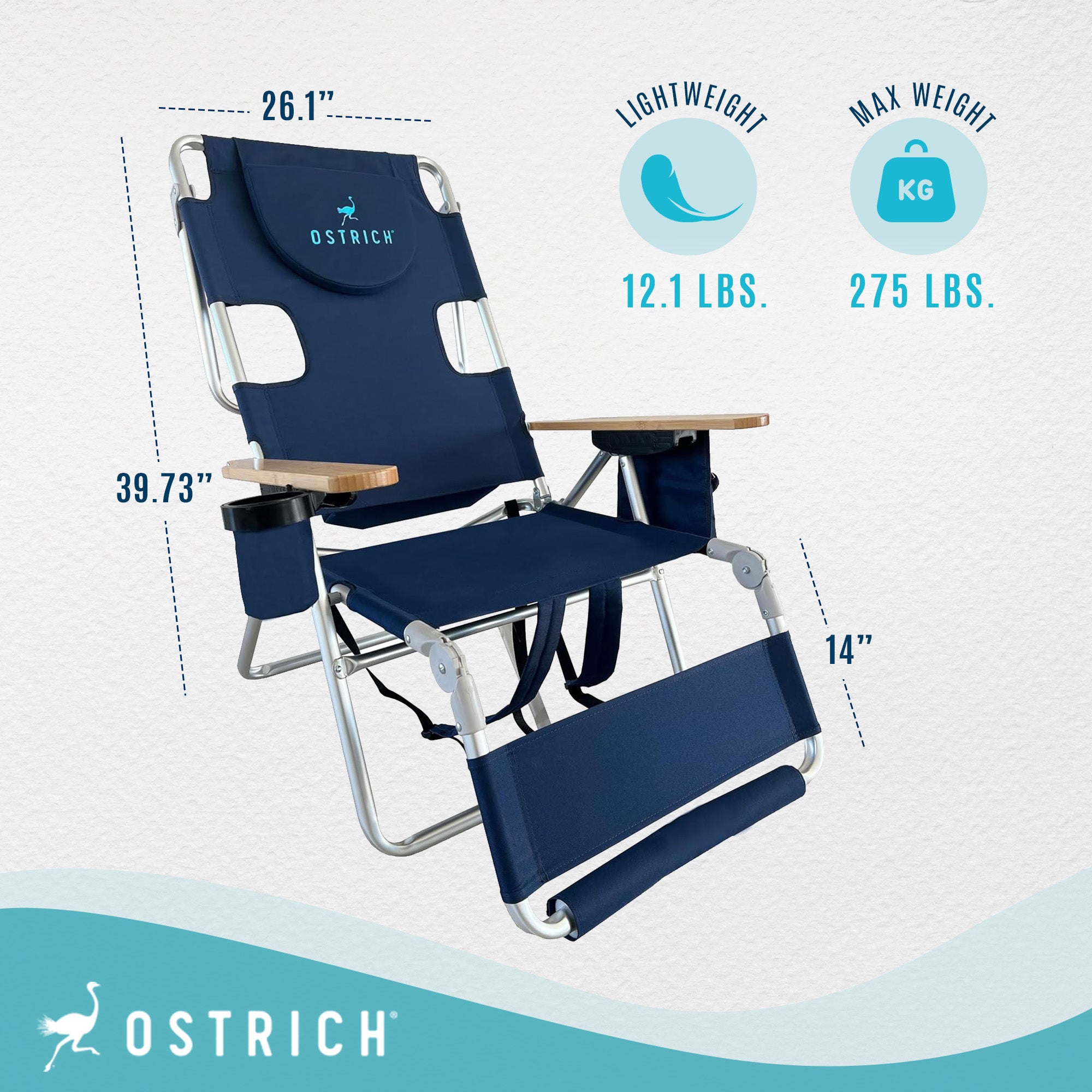 Deltess Ostrich 3 In 1 Portable Chair Cooler Bag & Reclining Lounger, Navy Blue - Smart-nests