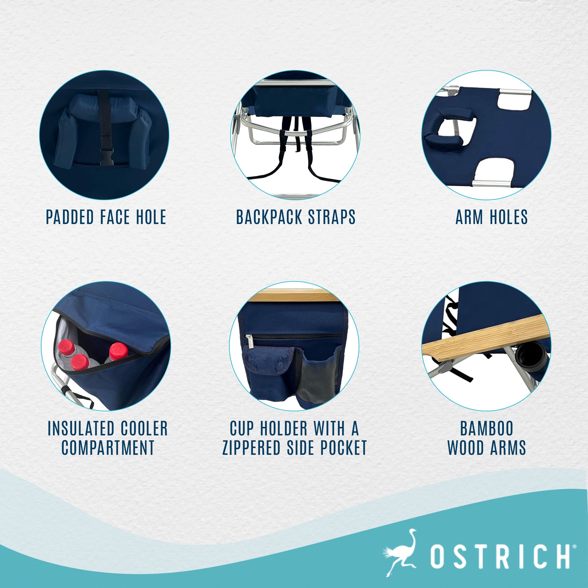 Deltess Ostrich 3 In 1 Portable Chair Cooler Bag & Reclining Lounger, Navy Blue - Smart-nests