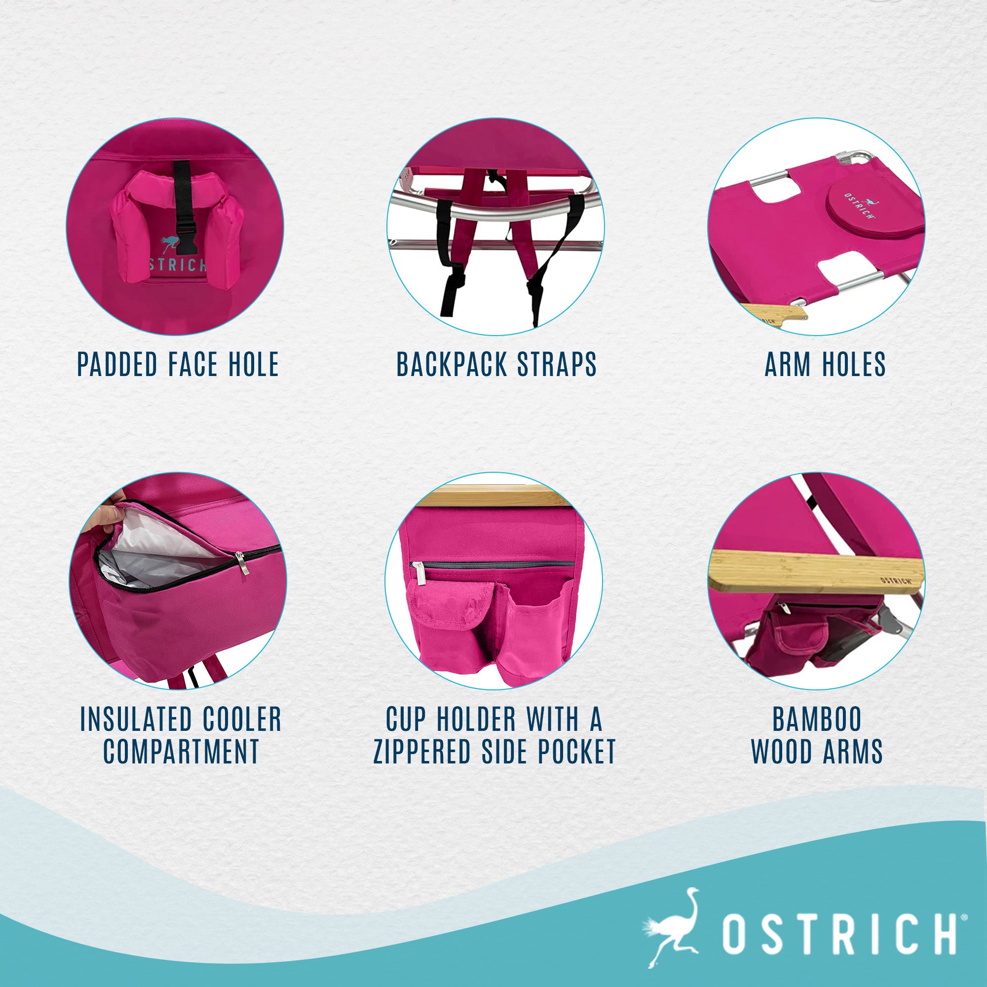 Deltess Ostrich 3 In 1 Portable Chair Cooler Bag & Reclining Lounger, Pink - Smart-nests