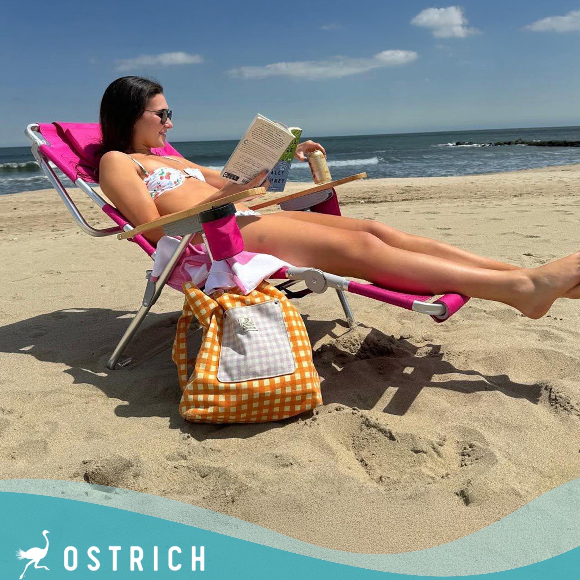 Deltess Ostrich 3 In 1 Portable Chair Cooler Bag & Reclining Lounger, Pink - Smart-nests
