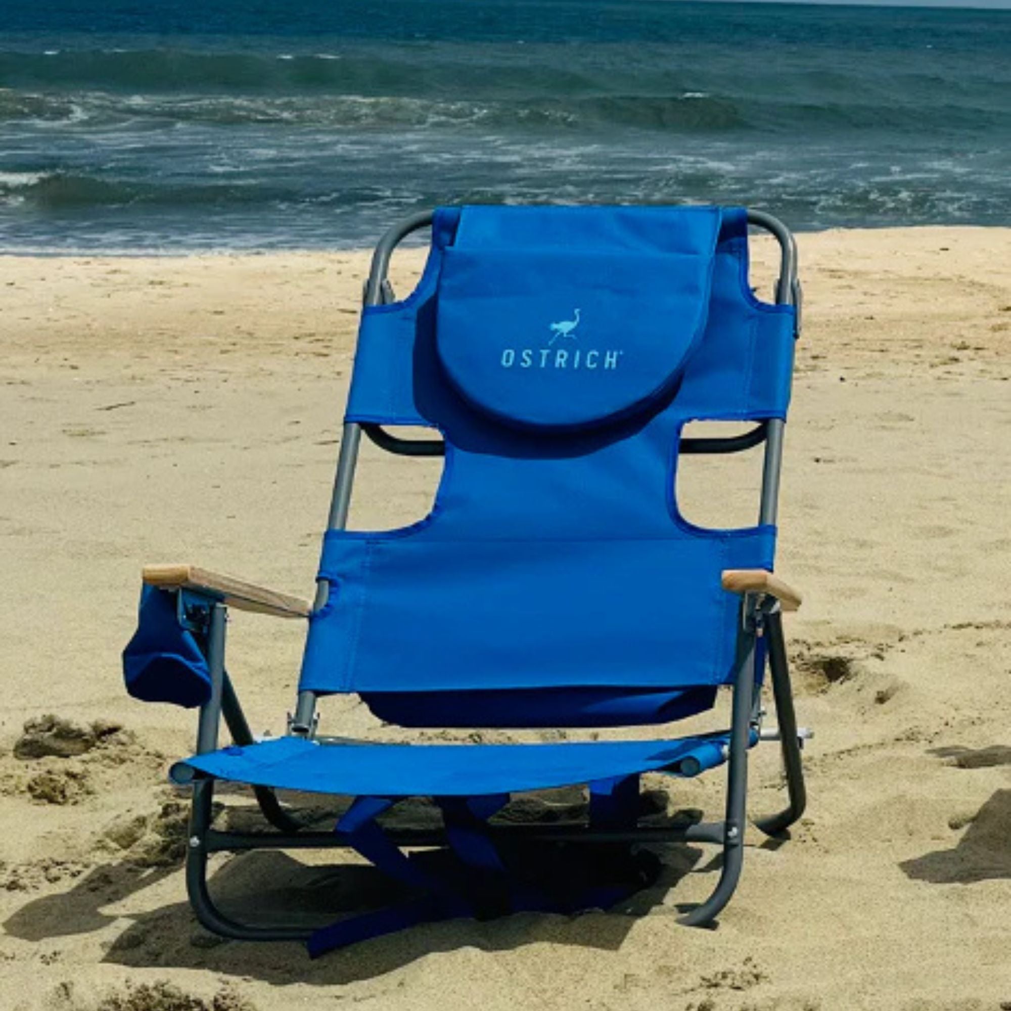 Ostrich Midsize Face Down Backpack Beach Chair with Face Hole & Cup Holder, Blue - Smart-nests