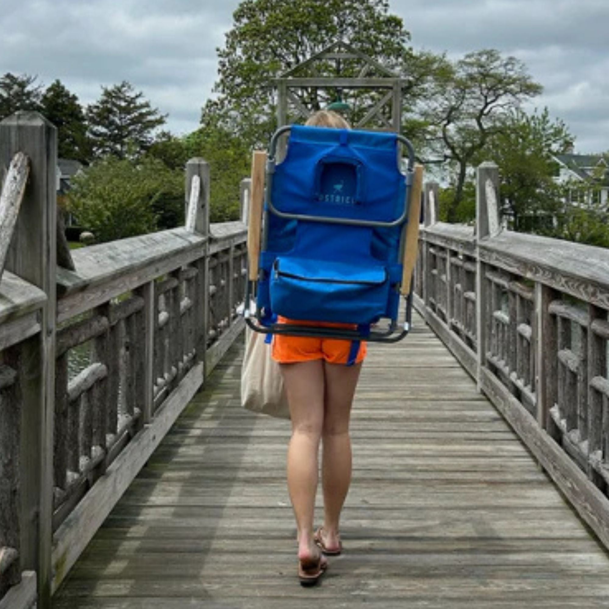 Ostrich Midsize Face Down Backpack Beach Chair with Face Hole & Cup Holder, Blue - Smart-nests