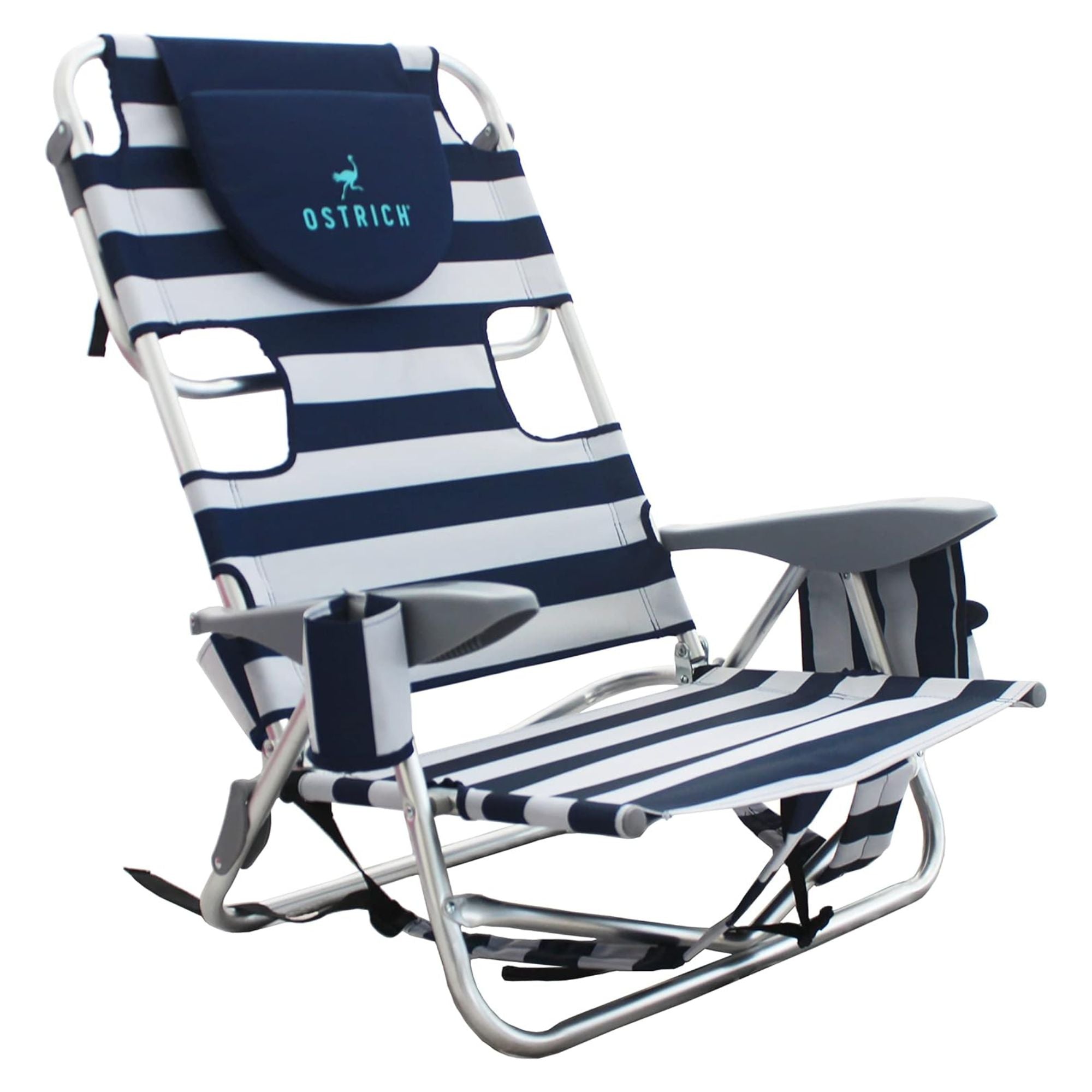 Ostrich Deluxe On-Your-Back Backpack Reclining Beach Pool Camping Chair, Striped - Smart-nests