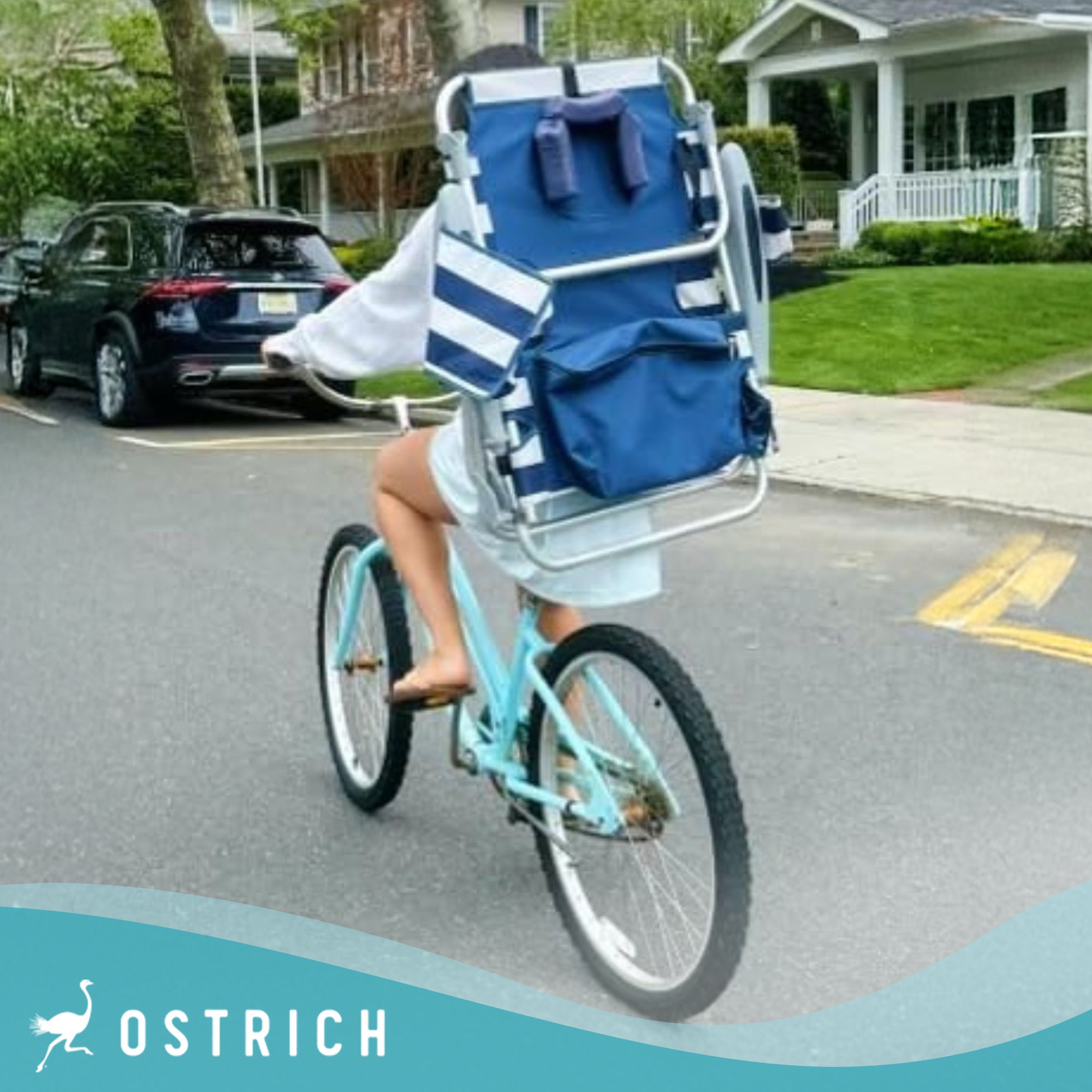 Ostrich Deluxe On-Your-Back Backpack Reclining Beach Pool Camping Chair, Striped - Smart-nests