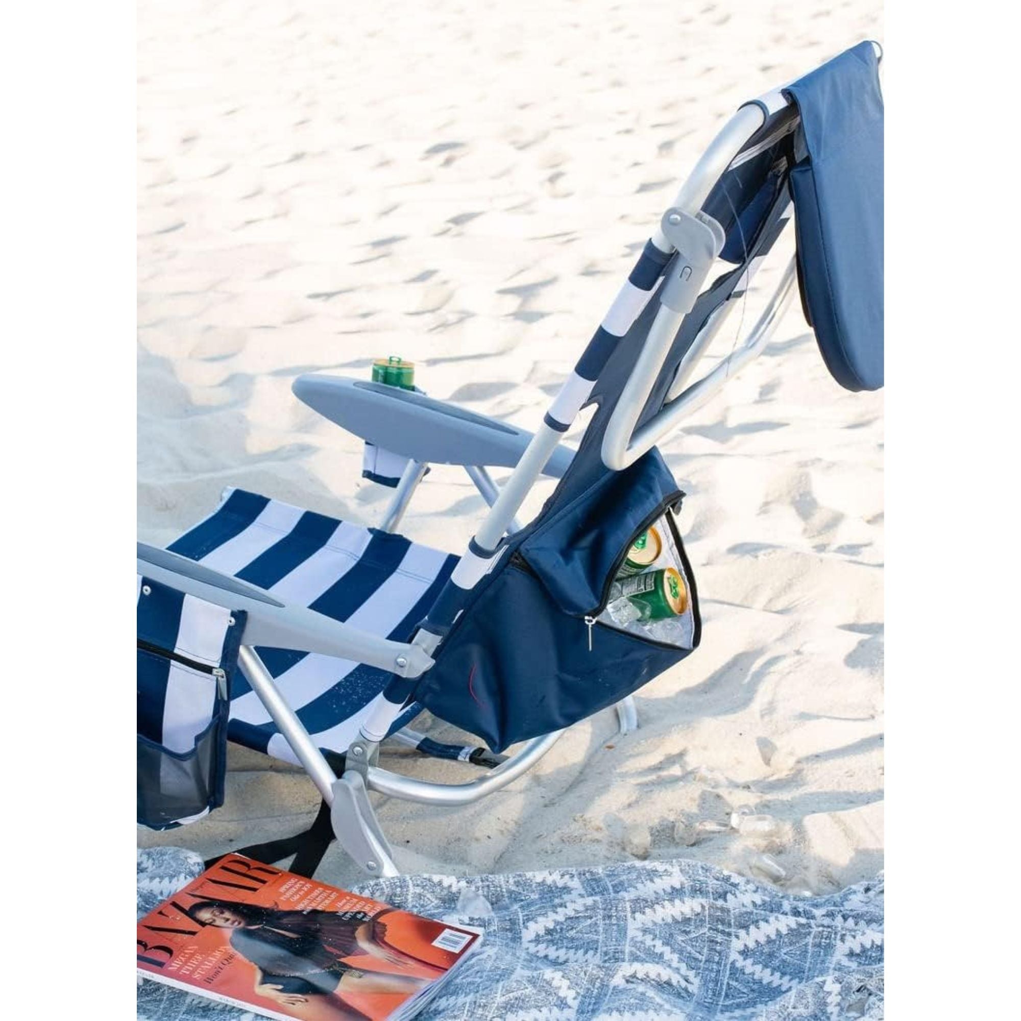 Ostrich Deluxe On-Your-Back Backpack Reclining Beach Pool Camping Chair, Striped - Smart-nests