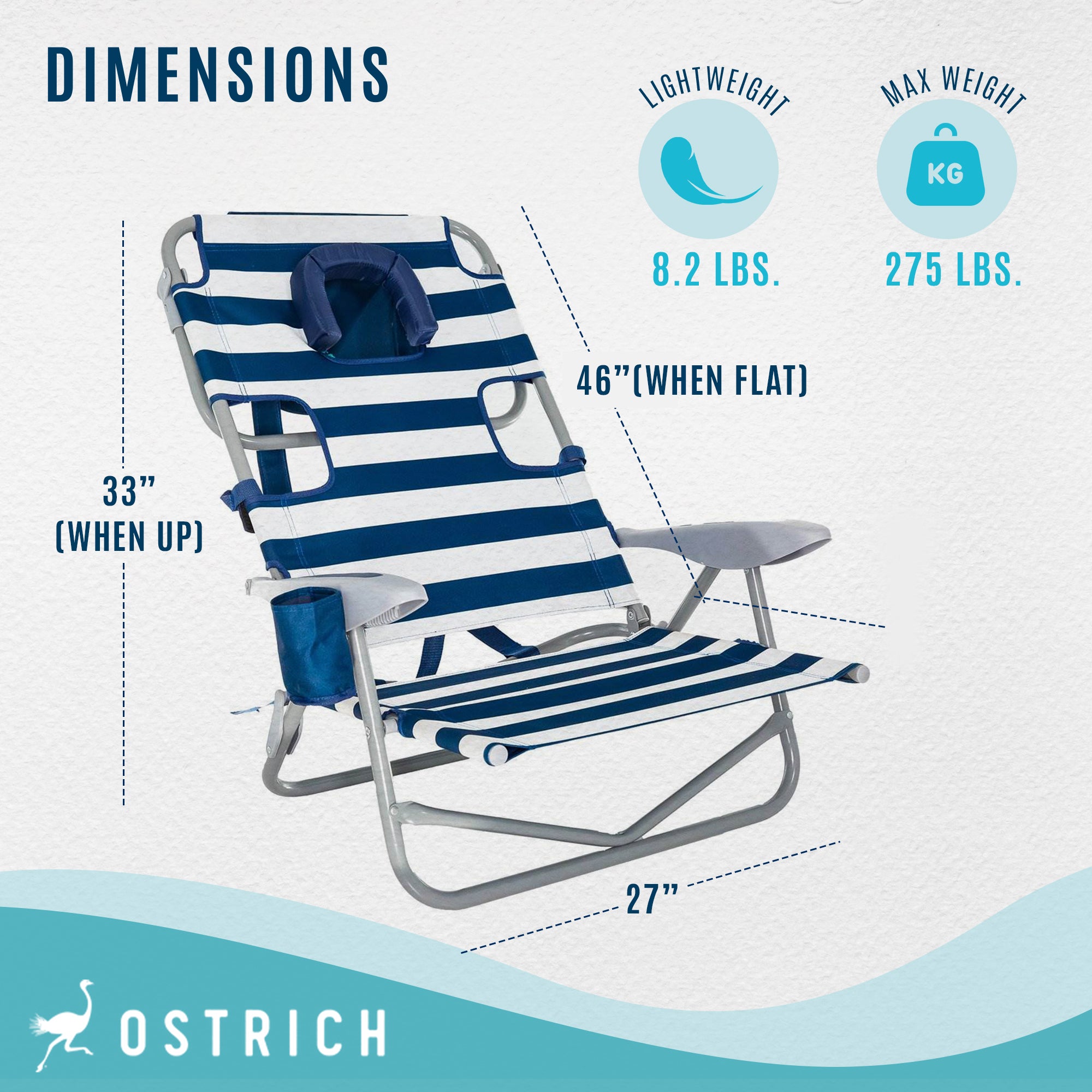 Ostrich Deluxe On-Your-Back Backpack Reclining Beach Pool Camping Chair, Striped - Smart-nests