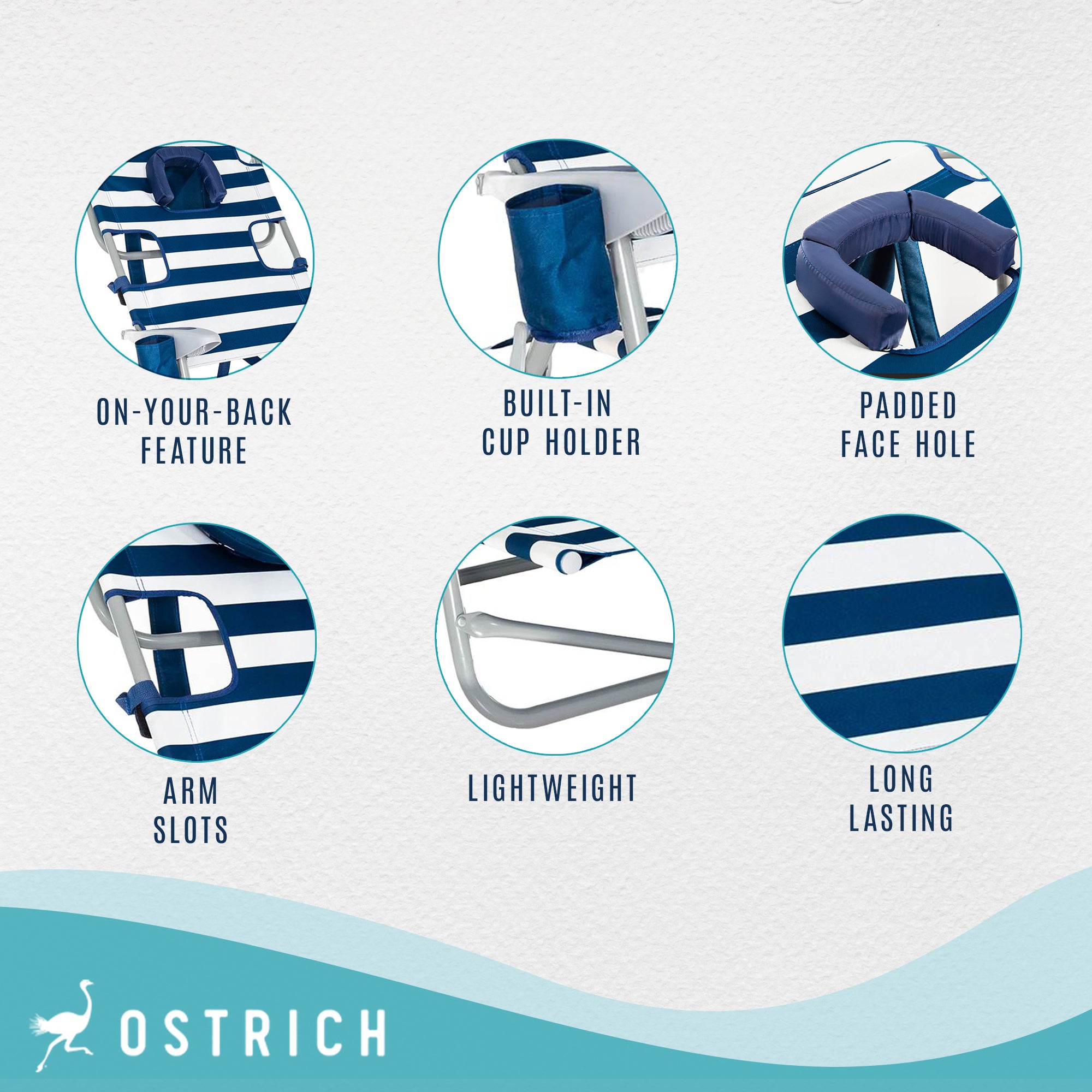 Ostrich Deluxe On-Your-Back Backpack Reclining Beach Pool Camping Chair, Striped - Smart-nests