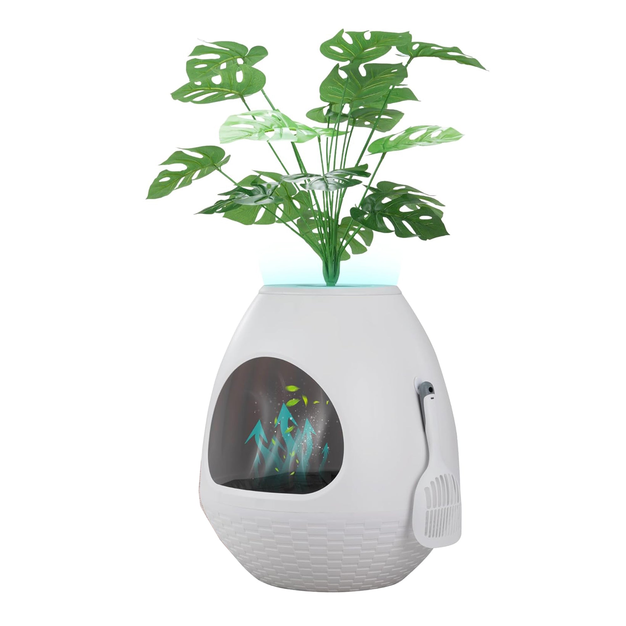 COZIWOW Eggloa6 Extra Large Hidden Plant Cat Litter Box with Odor Control, White - Smart-nests