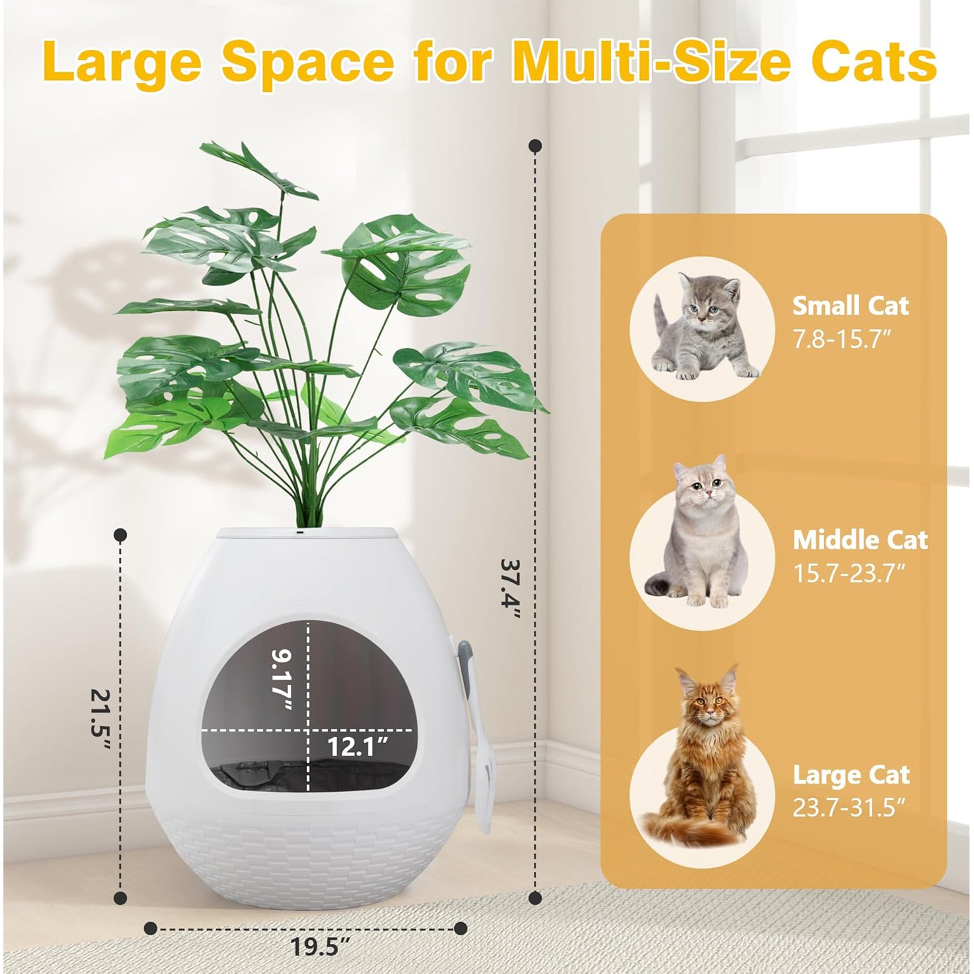 COZIWOW Eggloa6 Extra Large Hidden Plant Cat Litter Box with Odor Control, White - Smart-nests