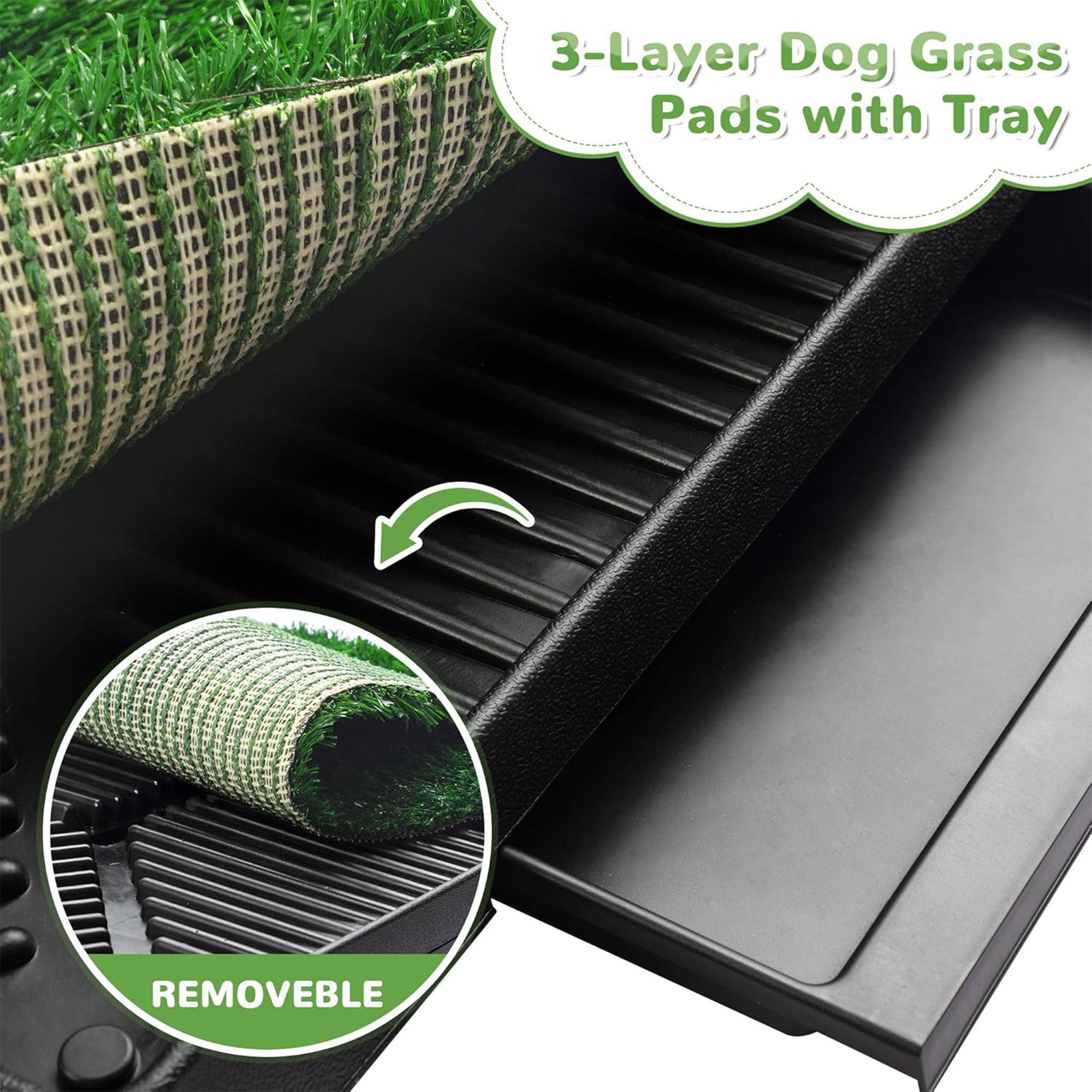 COZIWOW Dog Grass Pad with Tray and 3 Layer System for Puppy Training, Green - Smart-nests