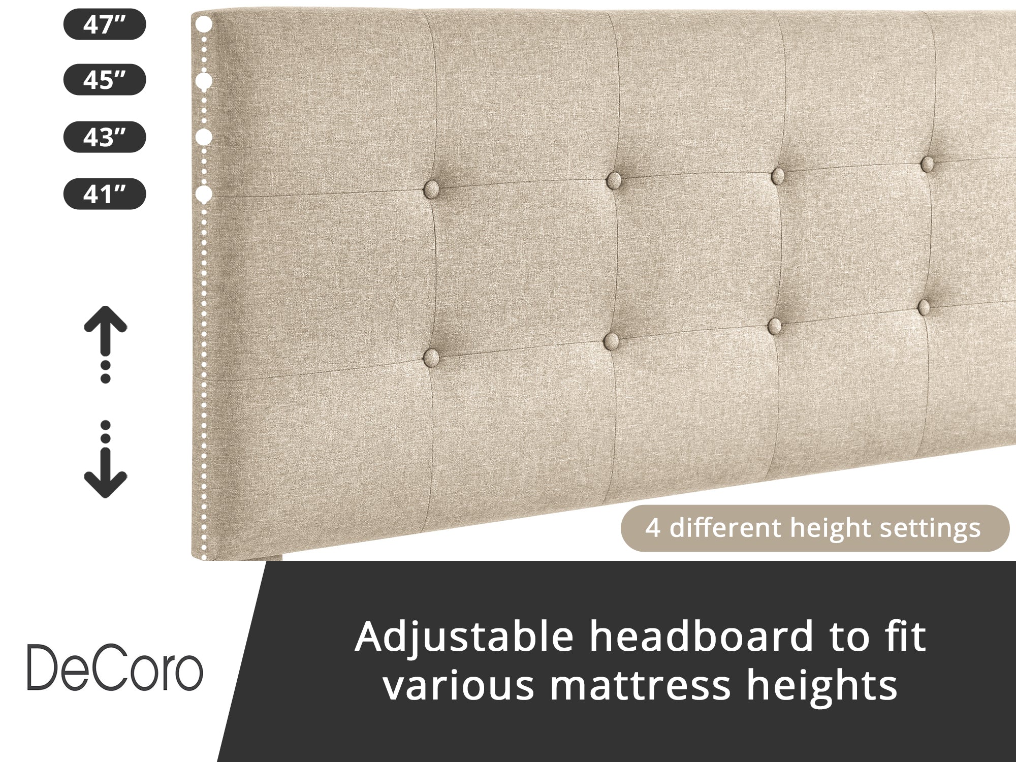 DeCoro Cambridge Upholstered Wooden Platform Bed Frame w/Headboard, King, Linen - Smart-nests