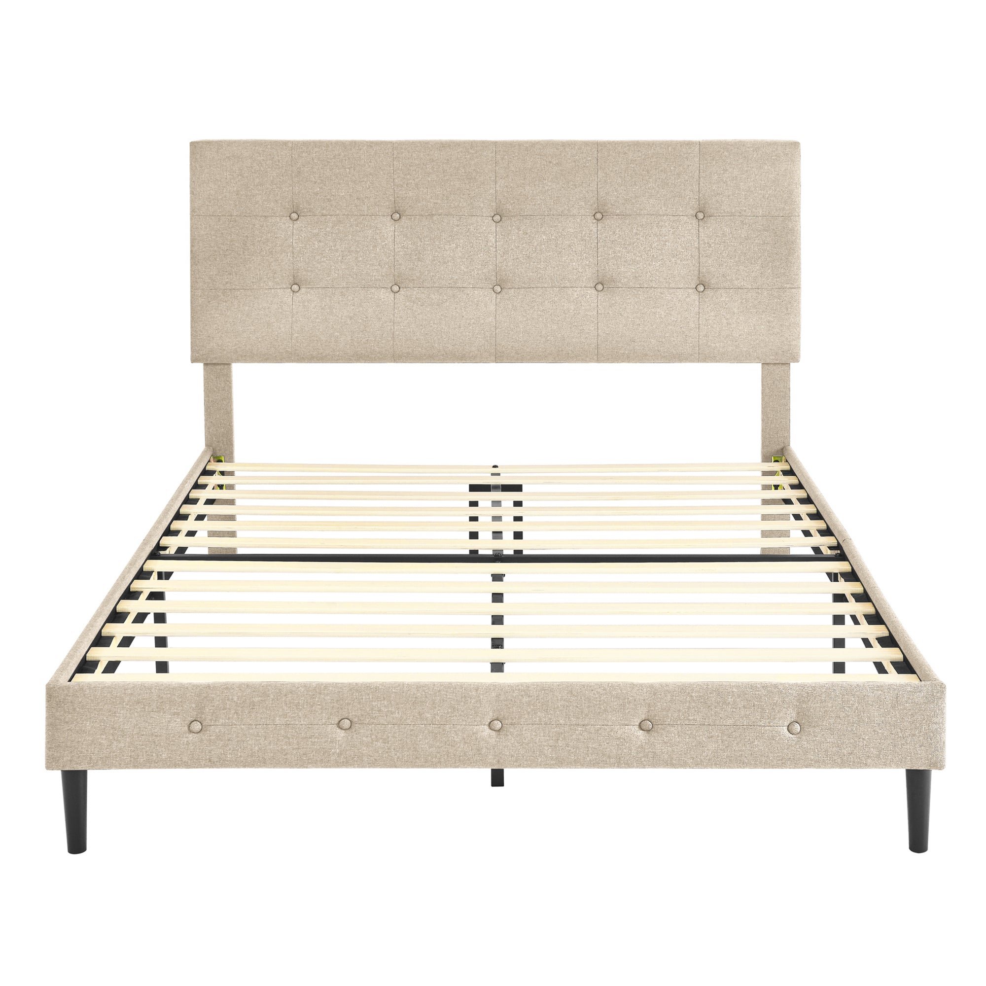 DeCoro Cambridge Upholstered Wooden Platform Bed Frame w/Headboard, King, Linen - Smart-nests
