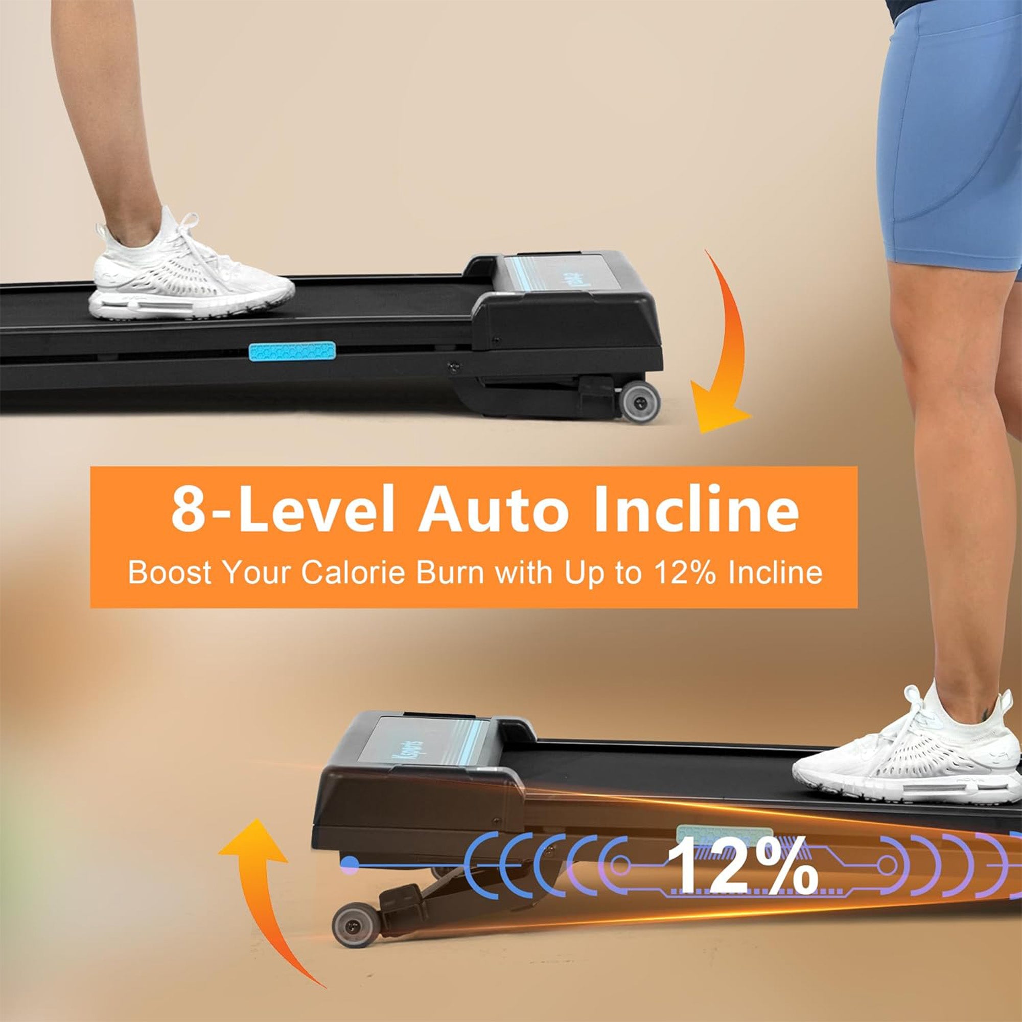 Ksports Under Desk Walking Pad Treadmill with Auto Incline and Wheels, 2.5 HP - Smart-nests