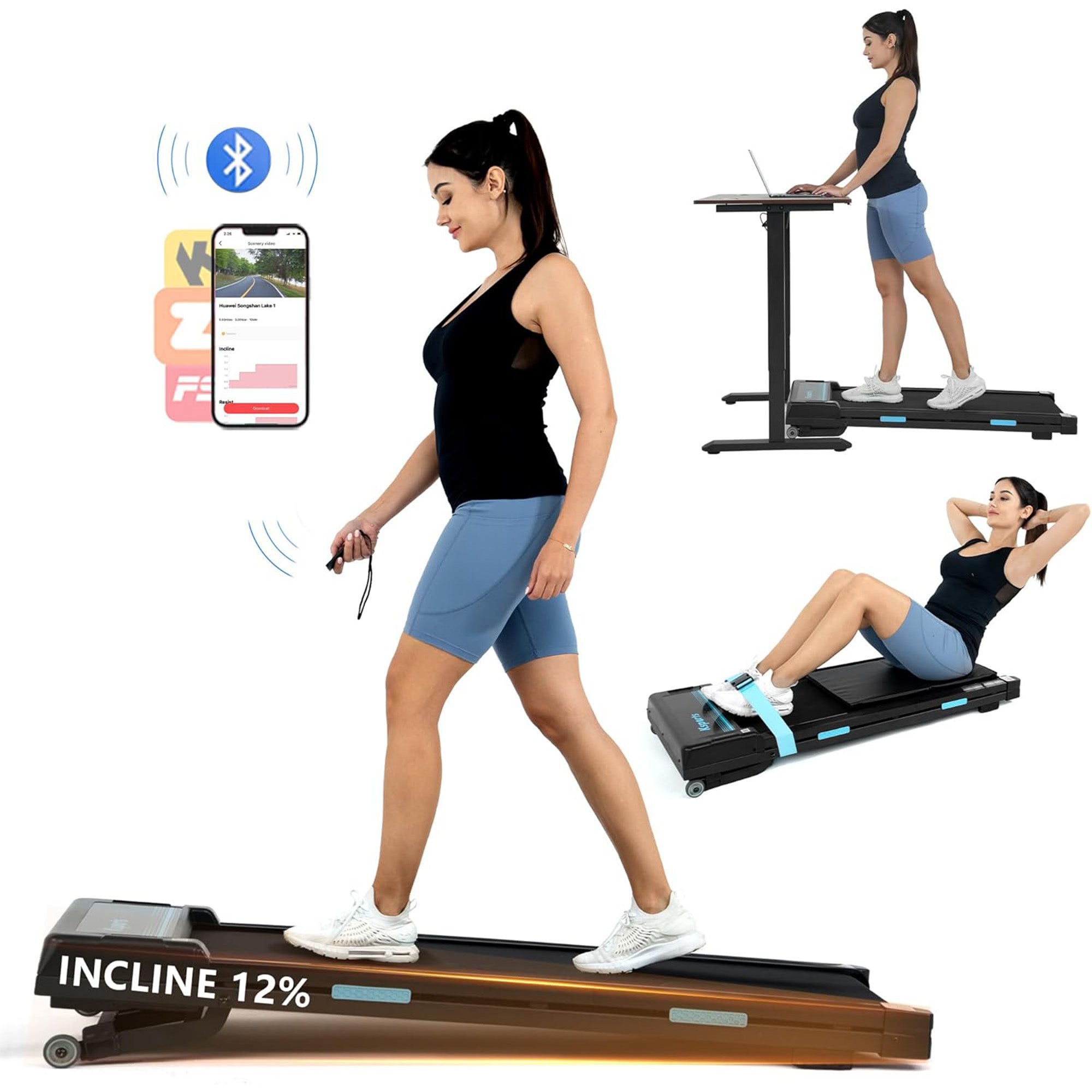 Ksports Under Desk Walking Pad Treadmill with Auto Incline and Wheels, 2.5 HP - Smart-nests