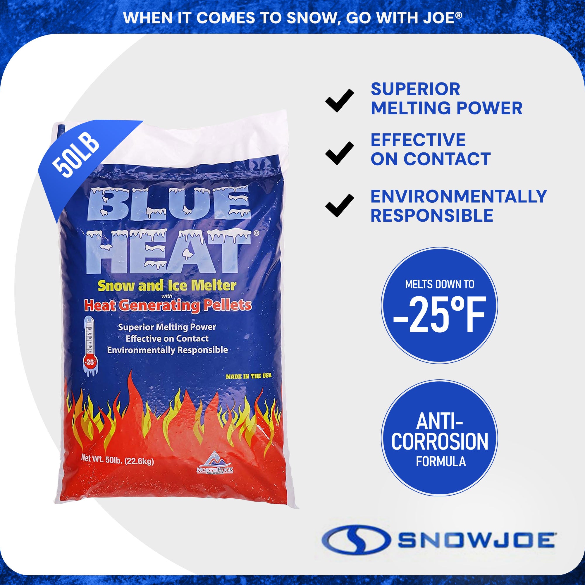 Blue Heat Ice Melt Pellets Deicer and Snow Removal for Driveway, 50 Pounds, BH50
