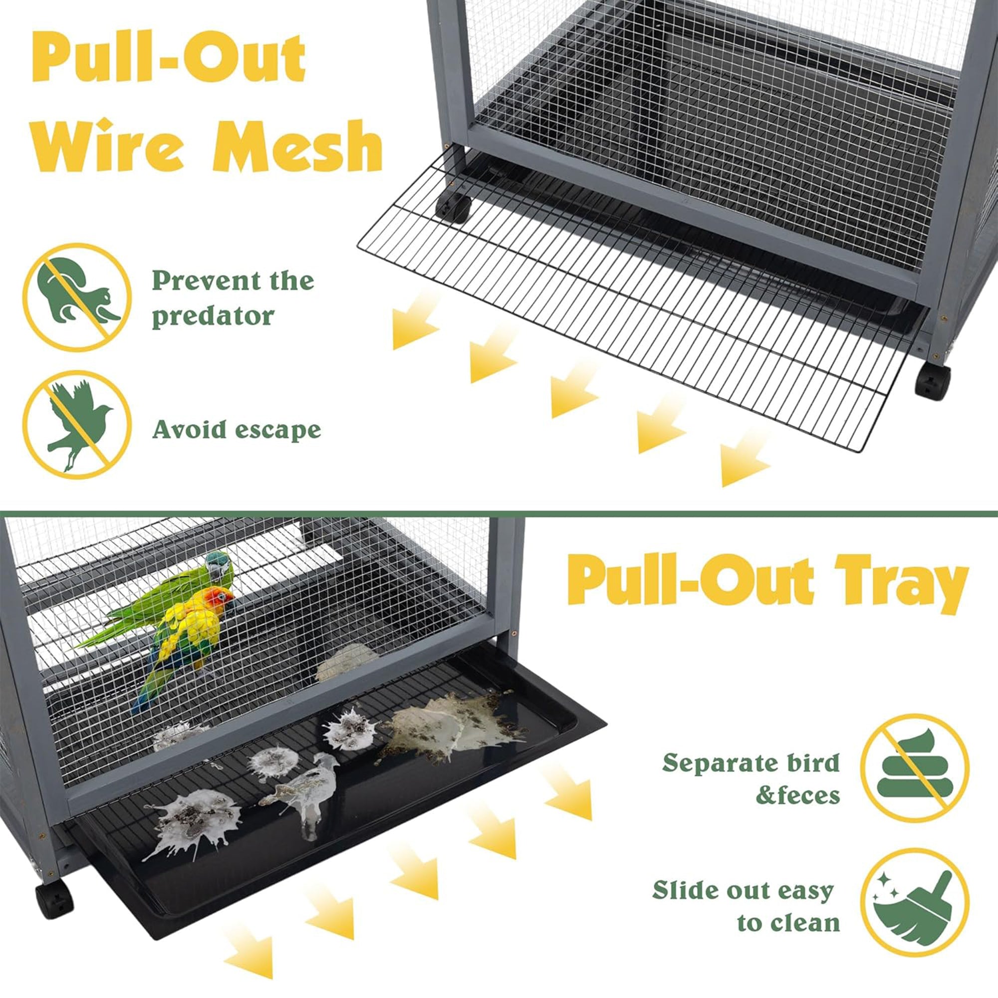 COZIWOW 68" H Large Wooden Bird Cage on Wheels, Outdoor Aviary Indoor Birdcage - Smart-nests